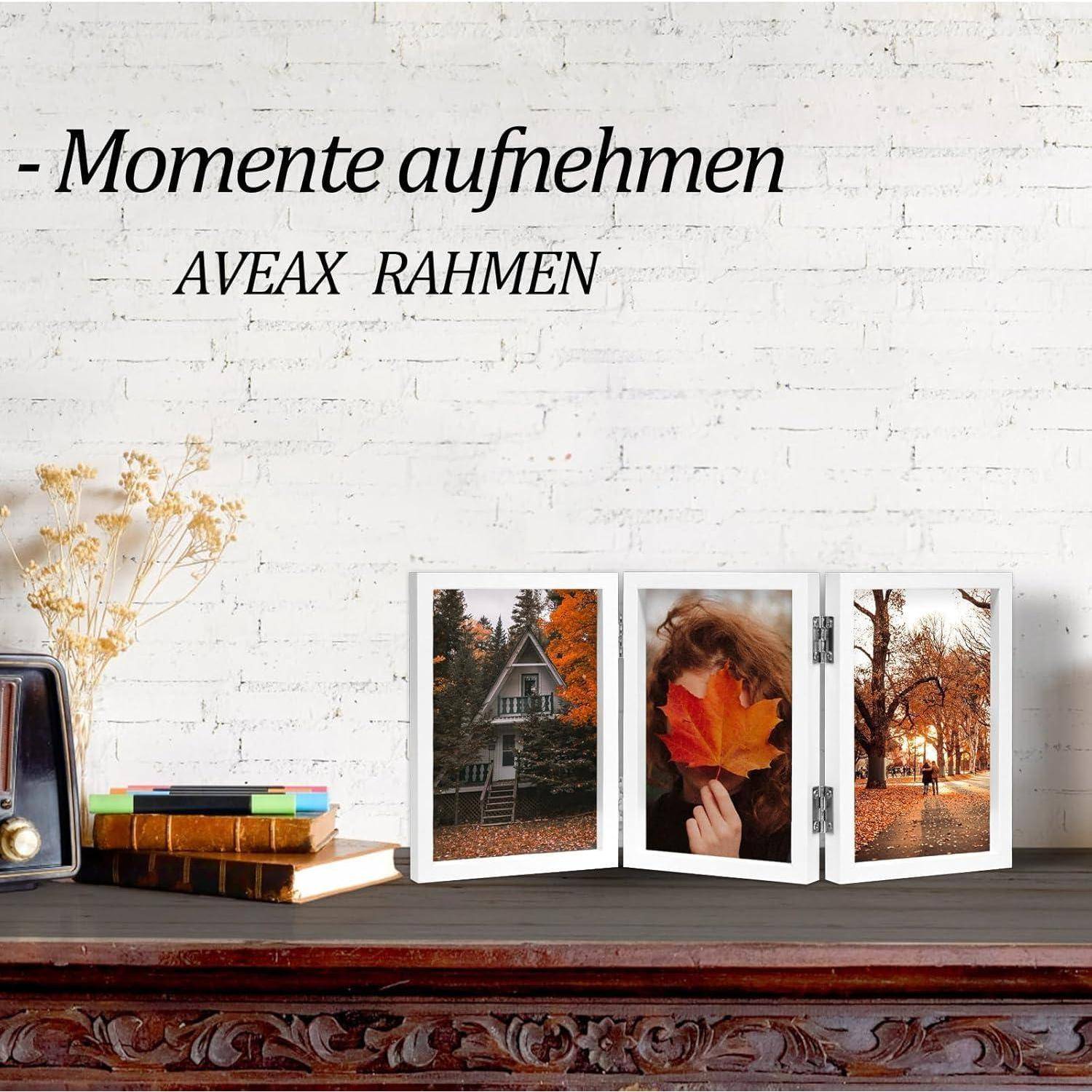 Bilderrahmen für 3 Fotos 10x15 cm Weiß Holz Aufklappbar mit Glasfront