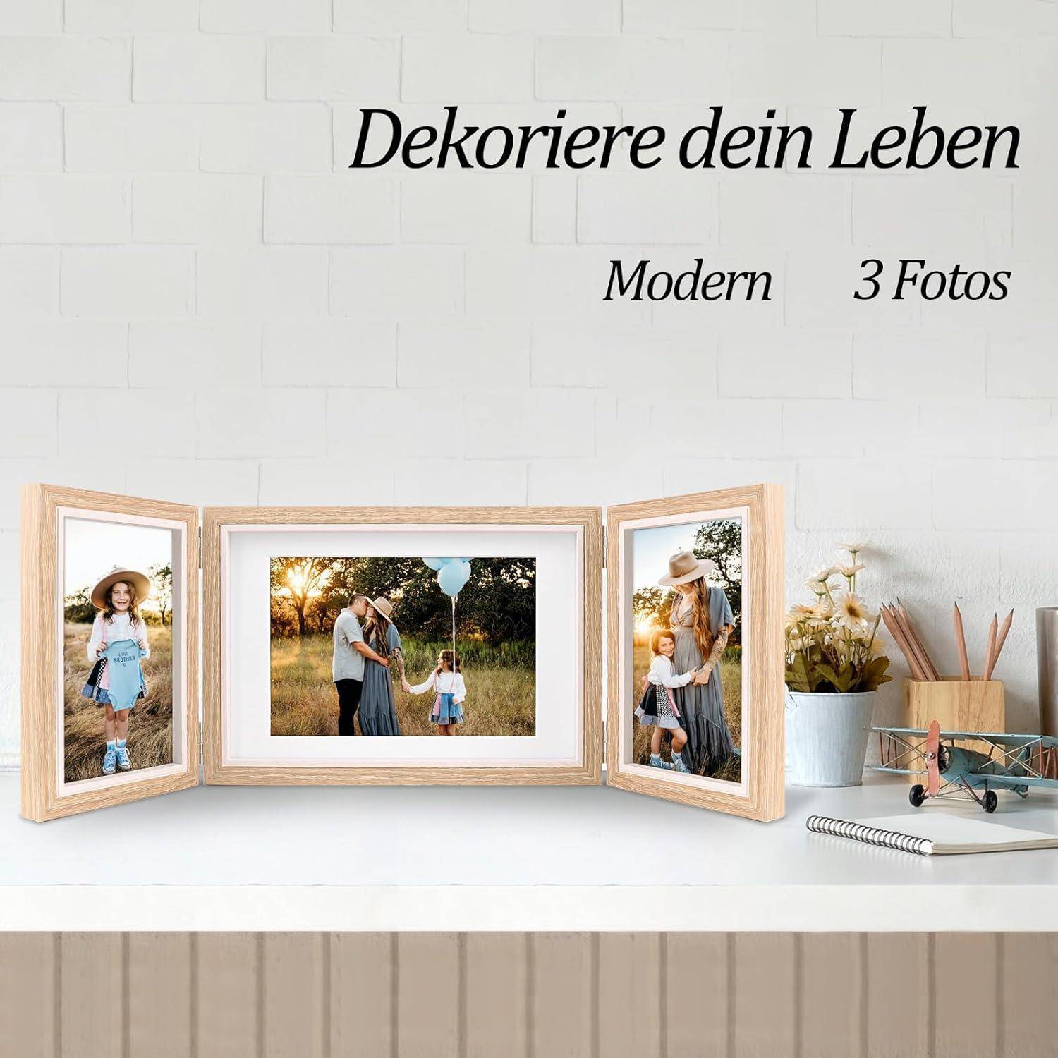 Dreifach-Bilderrahmen 3 Fotos Fotorahmen Holzmaserung 10x15 13x18