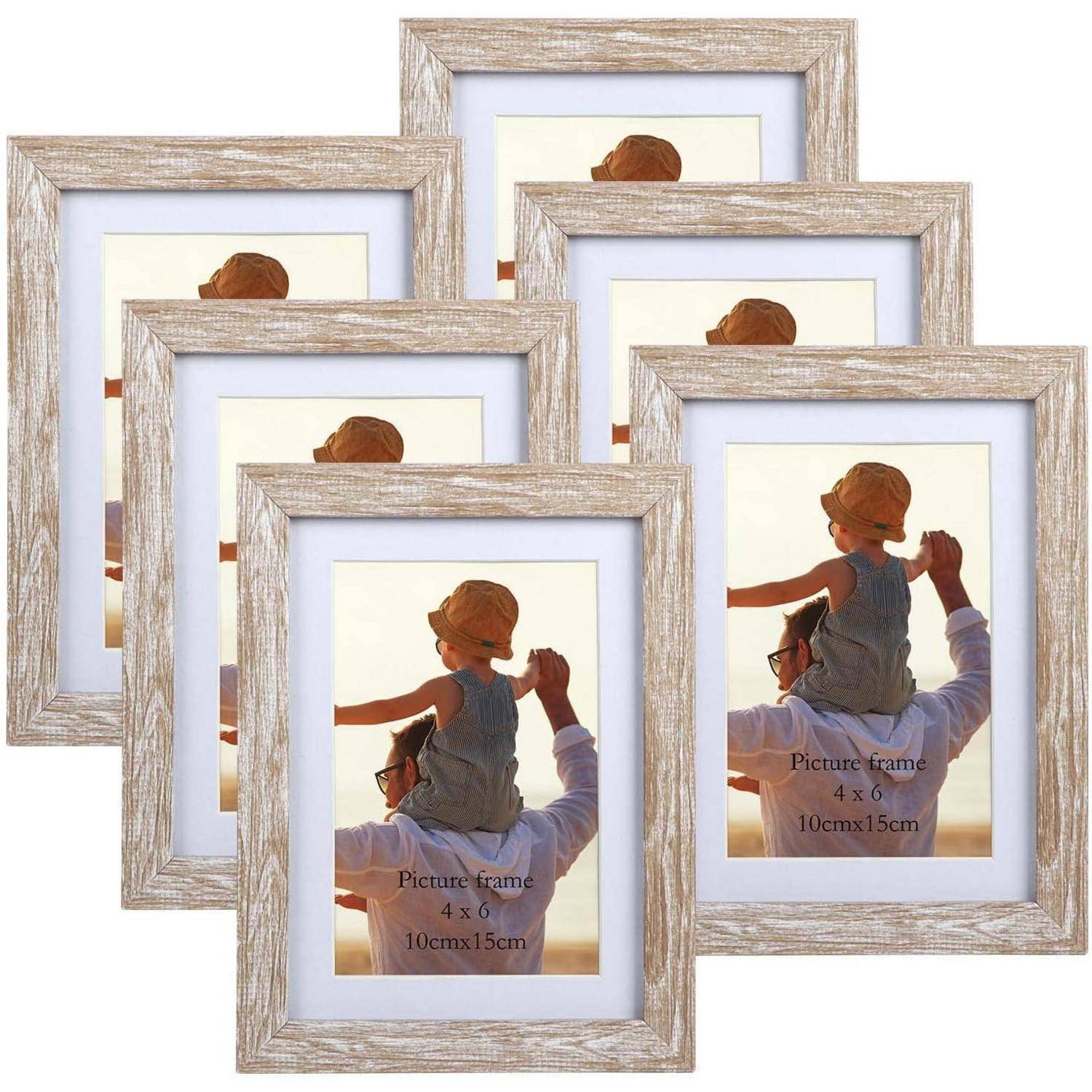 6er-Set Natur Bilderrahmen 10x15 cm mit Passepartouts