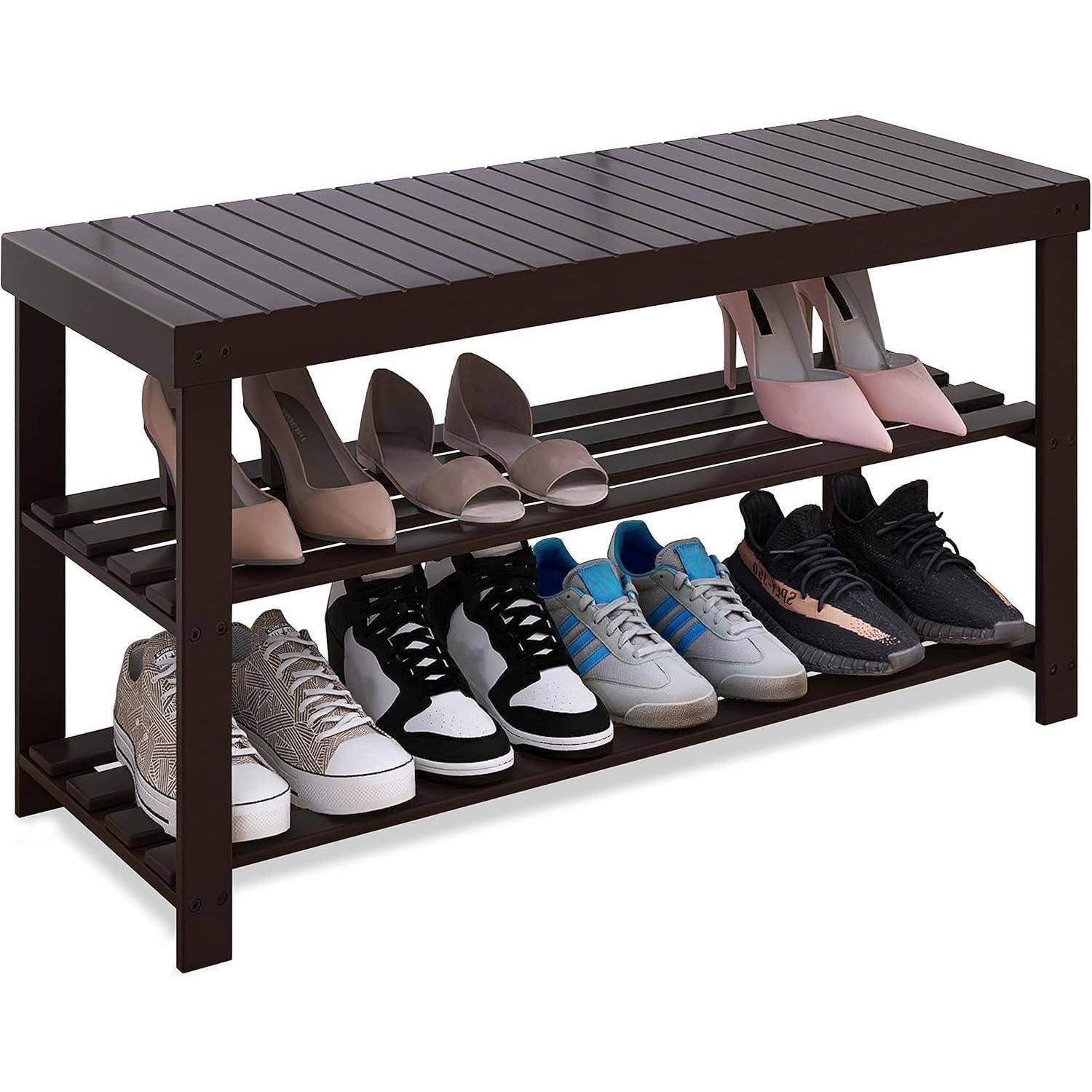 Schuhbank Schuhregal Bambus Schuhschrank Sitzbank 3 Ablagen Stabil