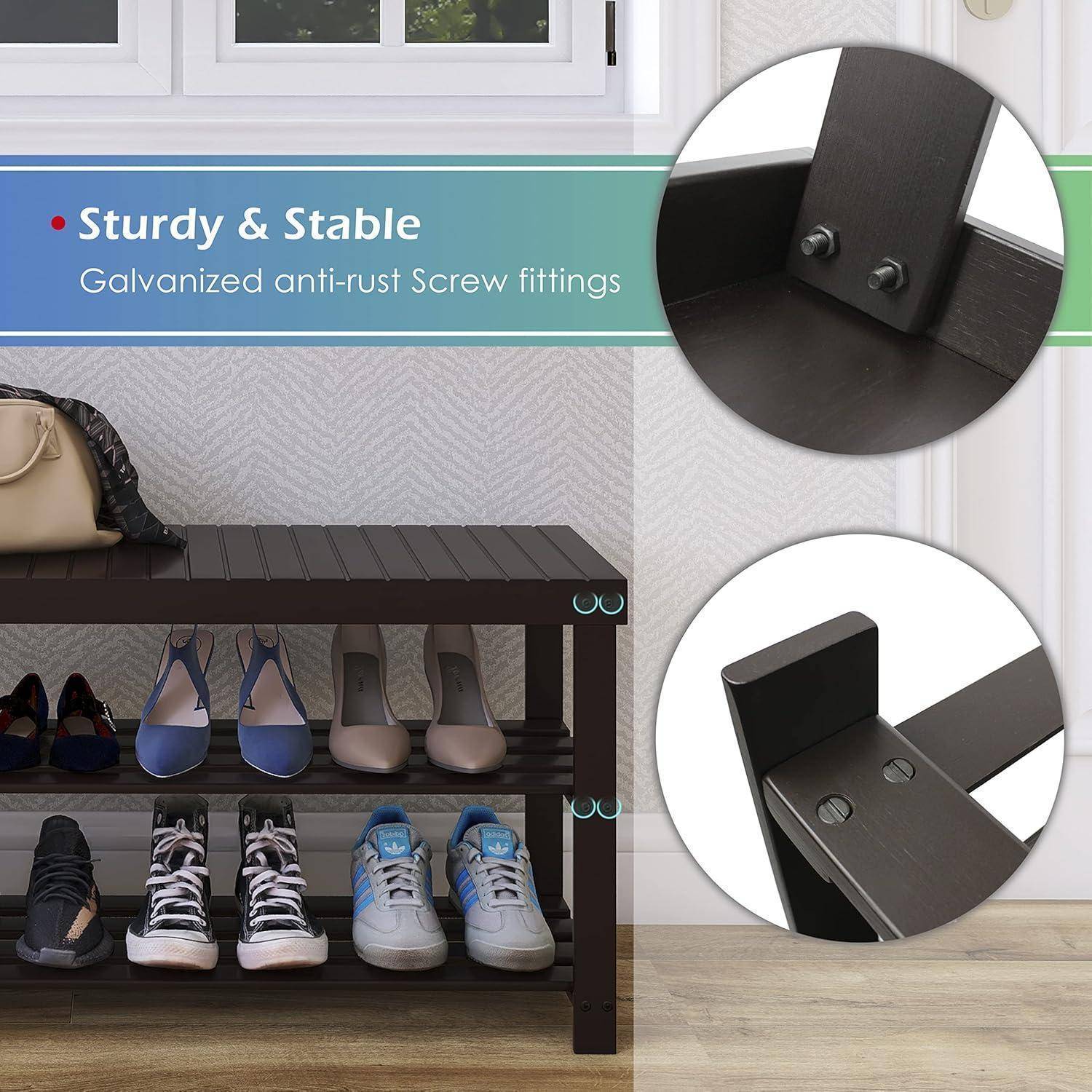 Schuhbank Schuhregal Bambus Schuhschrank Sitzbank 3 Ablagen Stabil