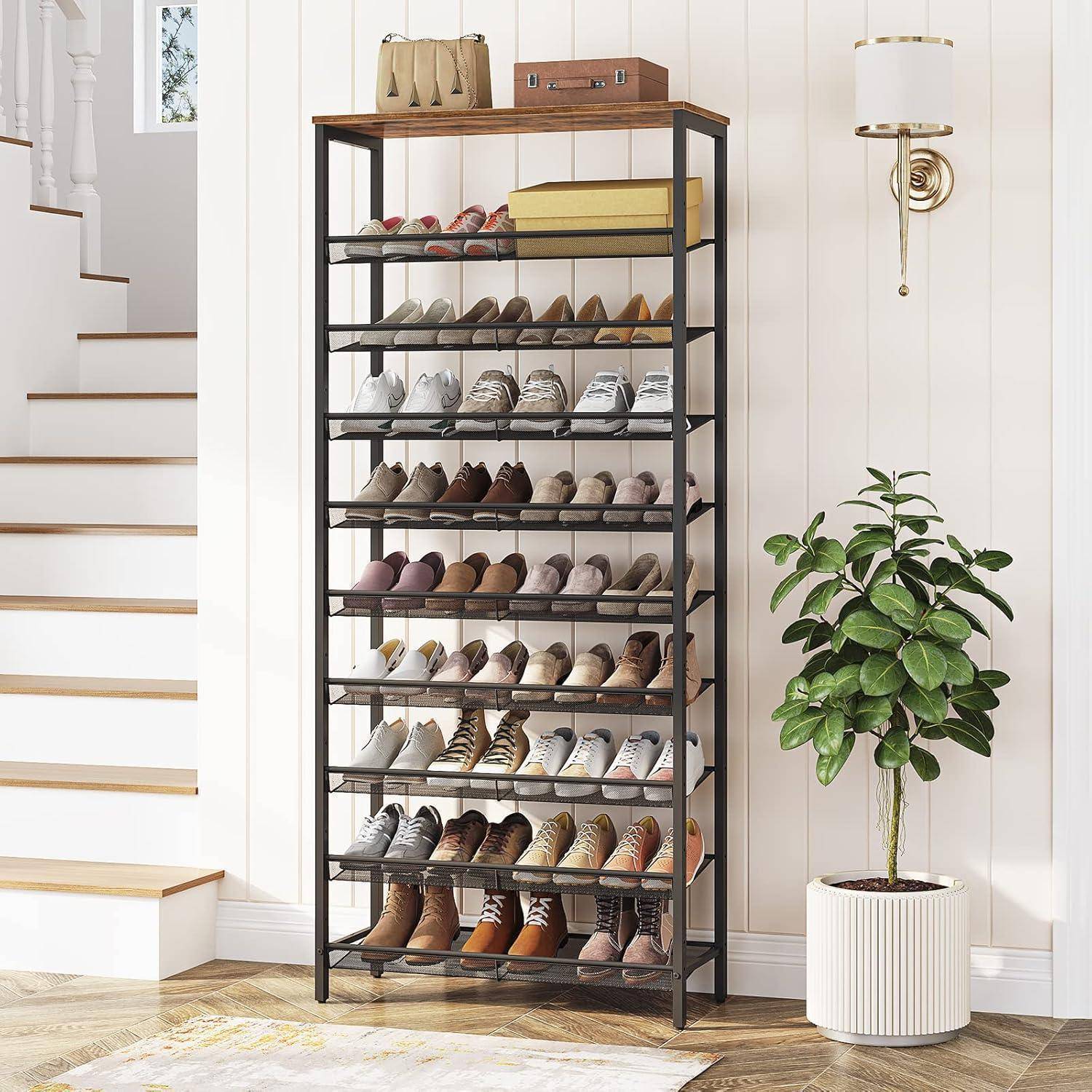 Schuhregal 10-stöckig Dunkelbraun-Schwarz Platzsparend
