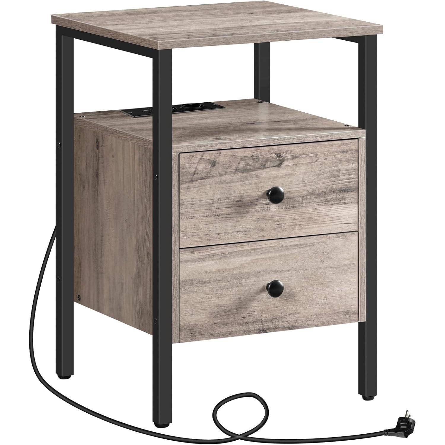 Nachttisch mit Ladestation und USB-Anschlüssen, 2 Schubladen, 40 x 40