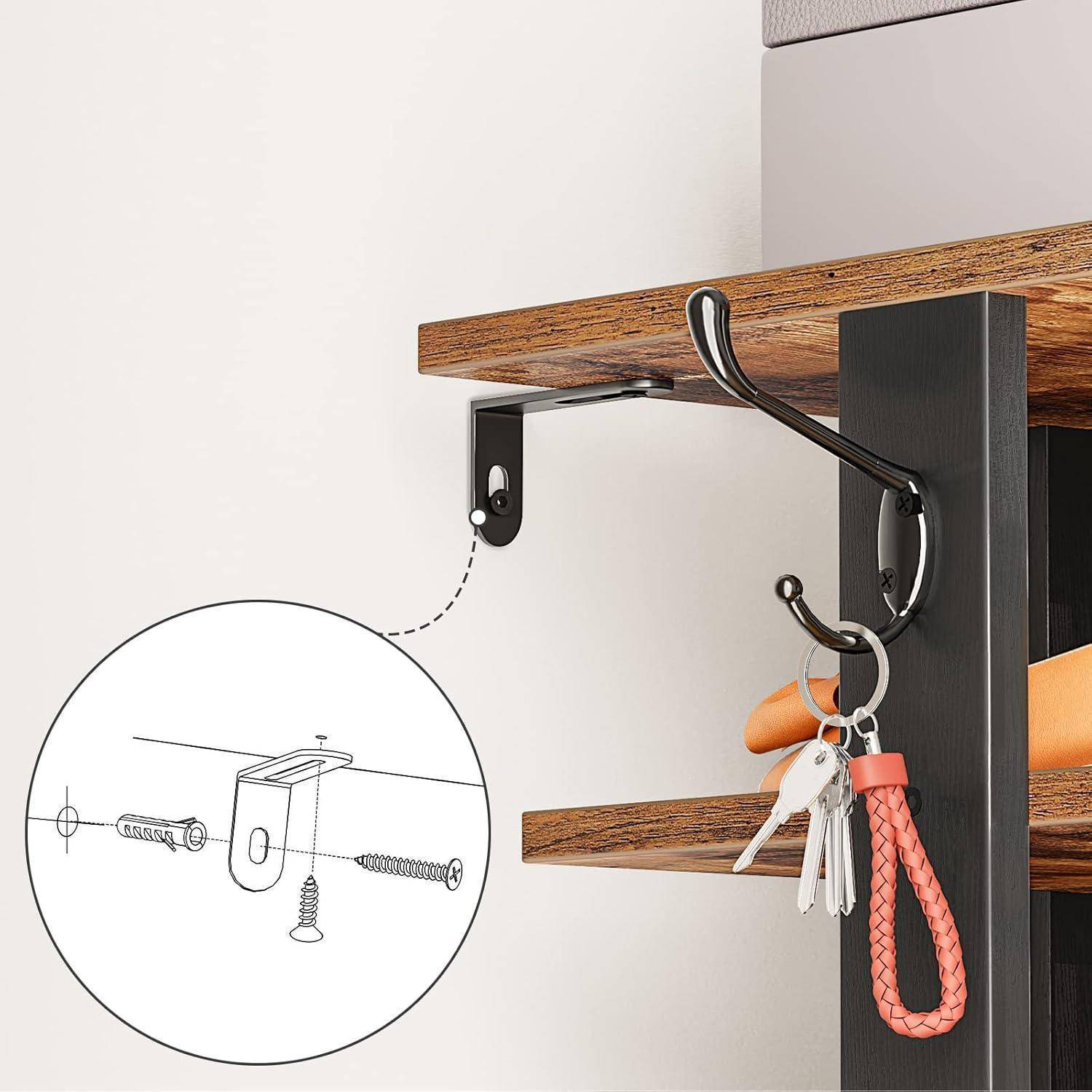 8-lagiges Schuhregal schmal 50 cm mit 2 Haken Dunkelbraun Schwarz