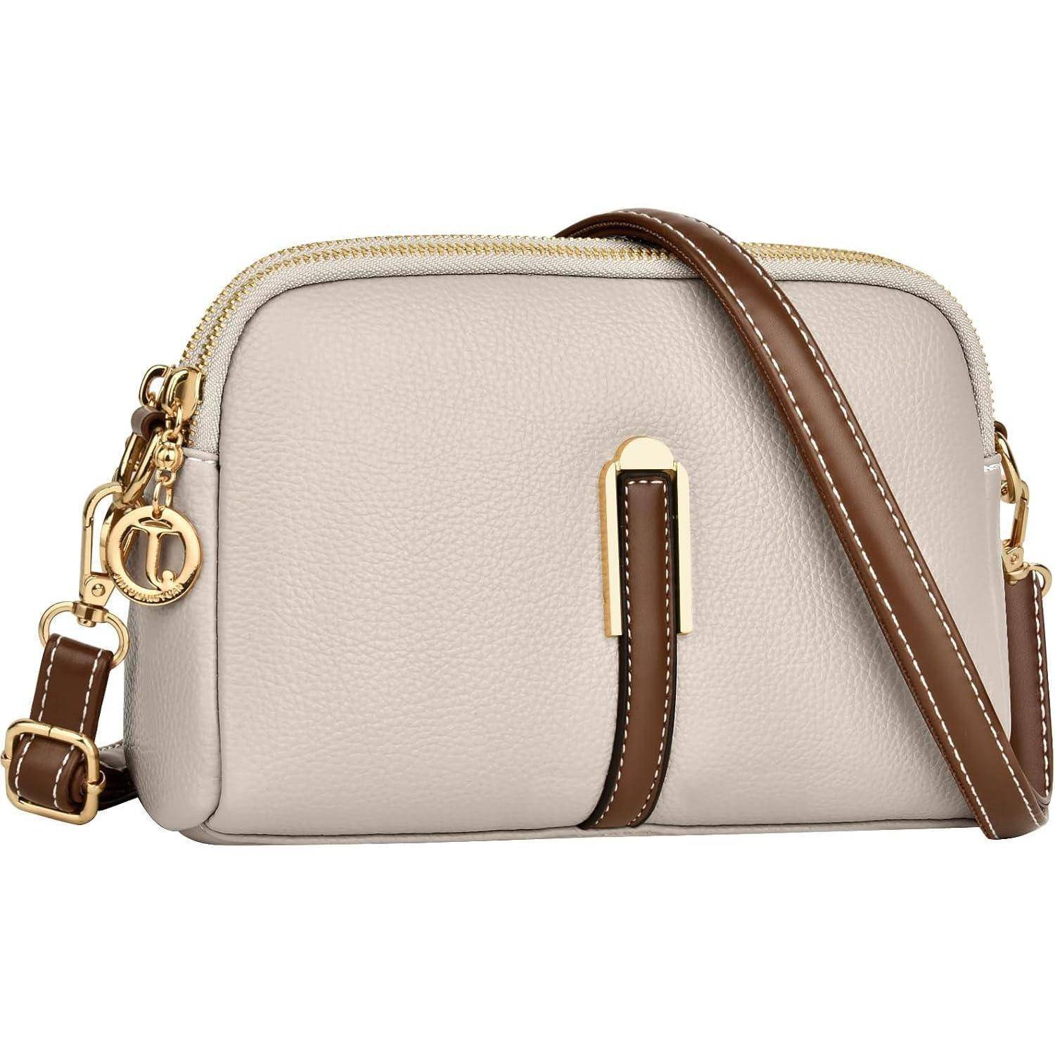 Kleine Damen Umhängetasche Leder Crossbody Schultertasche Apricot