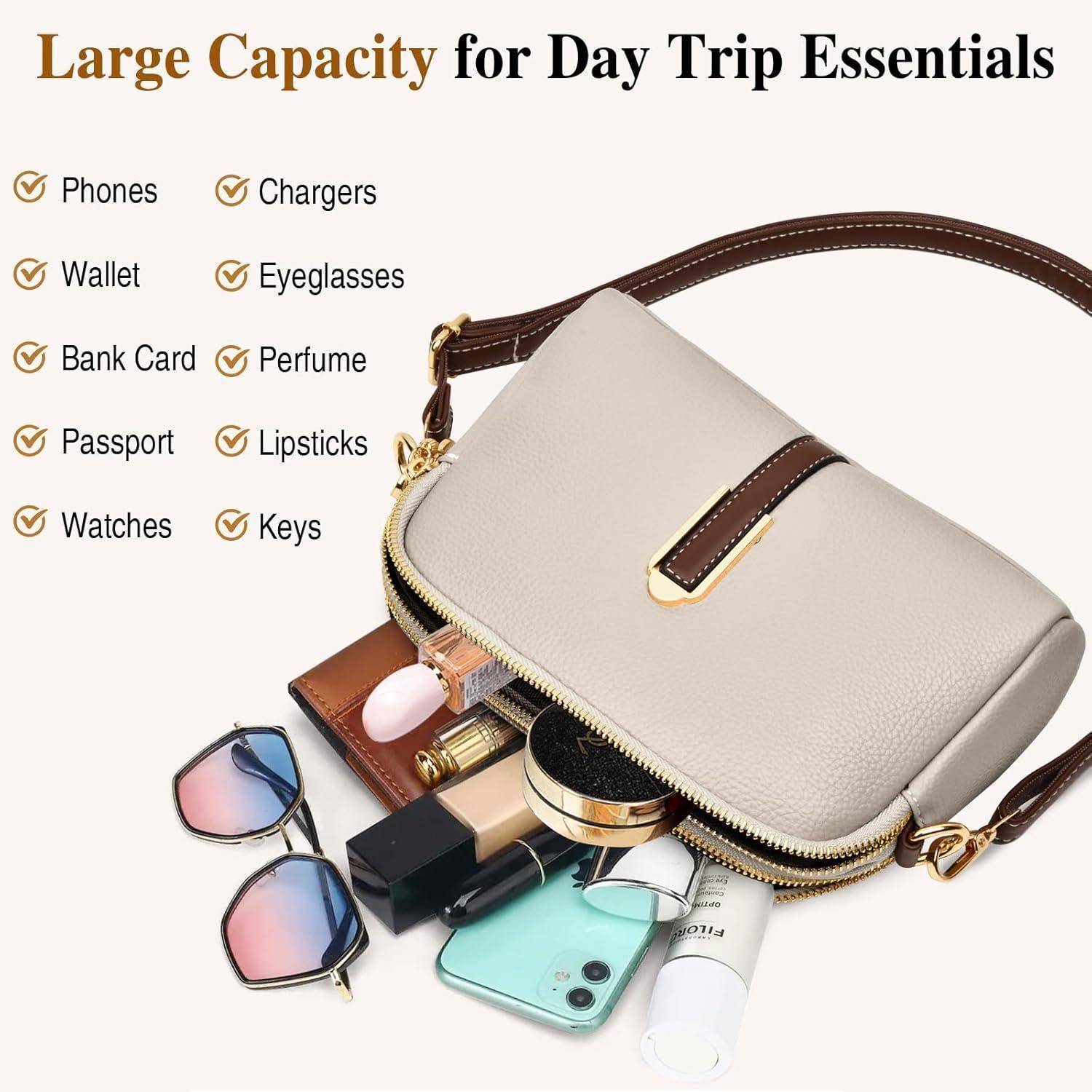 Kleine Damen Umhängetasche Leder Crossbody Schultertasche Apricot
