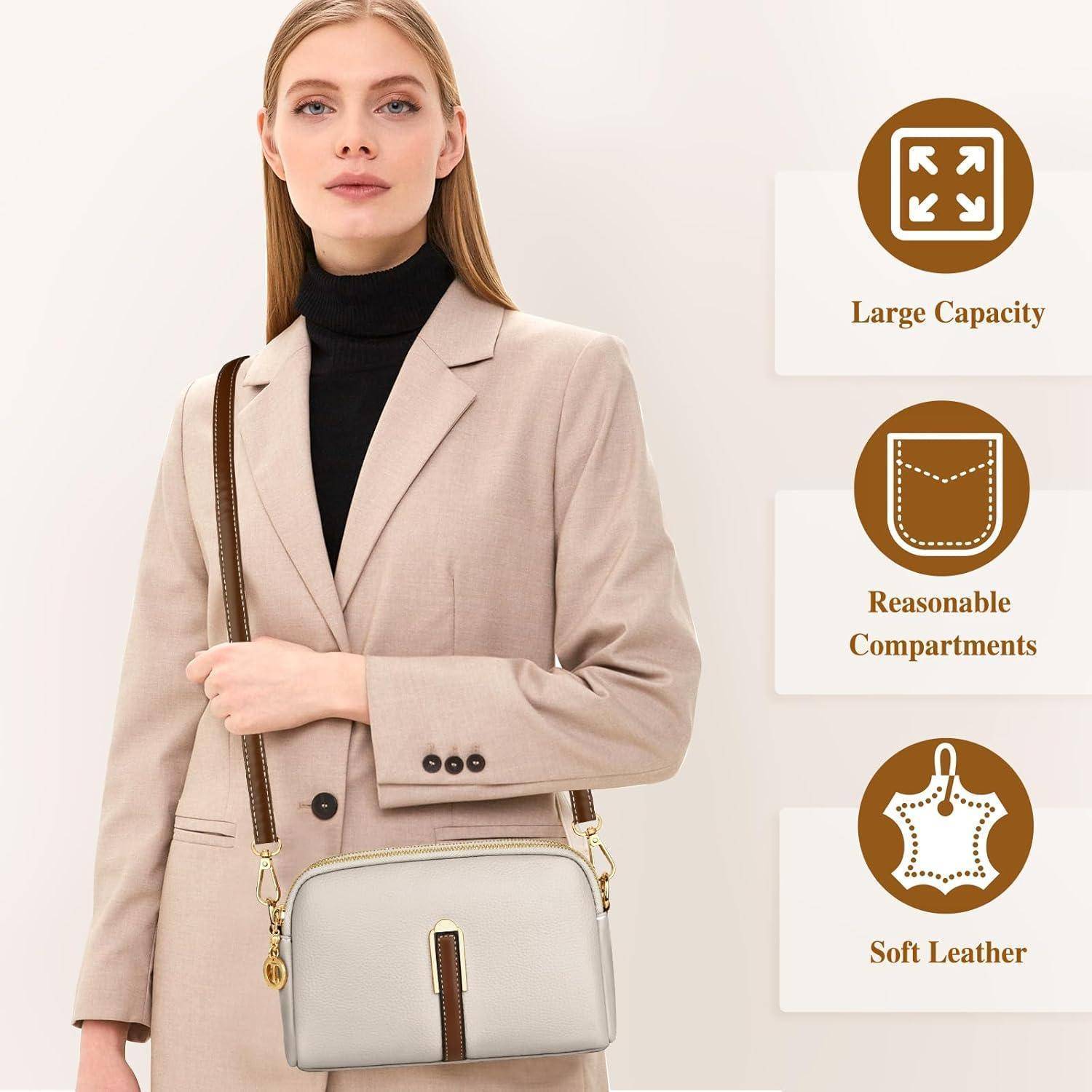Kleine Damen Umhängetasche Leder Crossbody Schultertasche Apricot