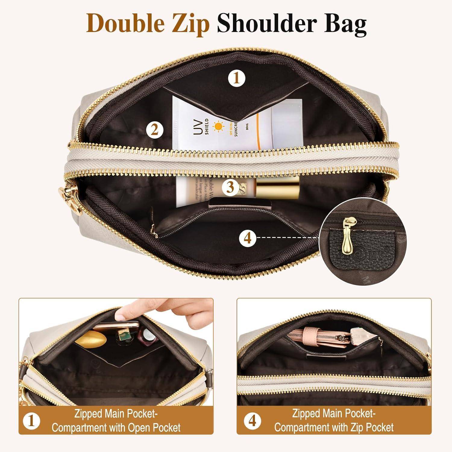Kleine Damen Umhängetasche Leder Crossbody Schultertasche Apricot