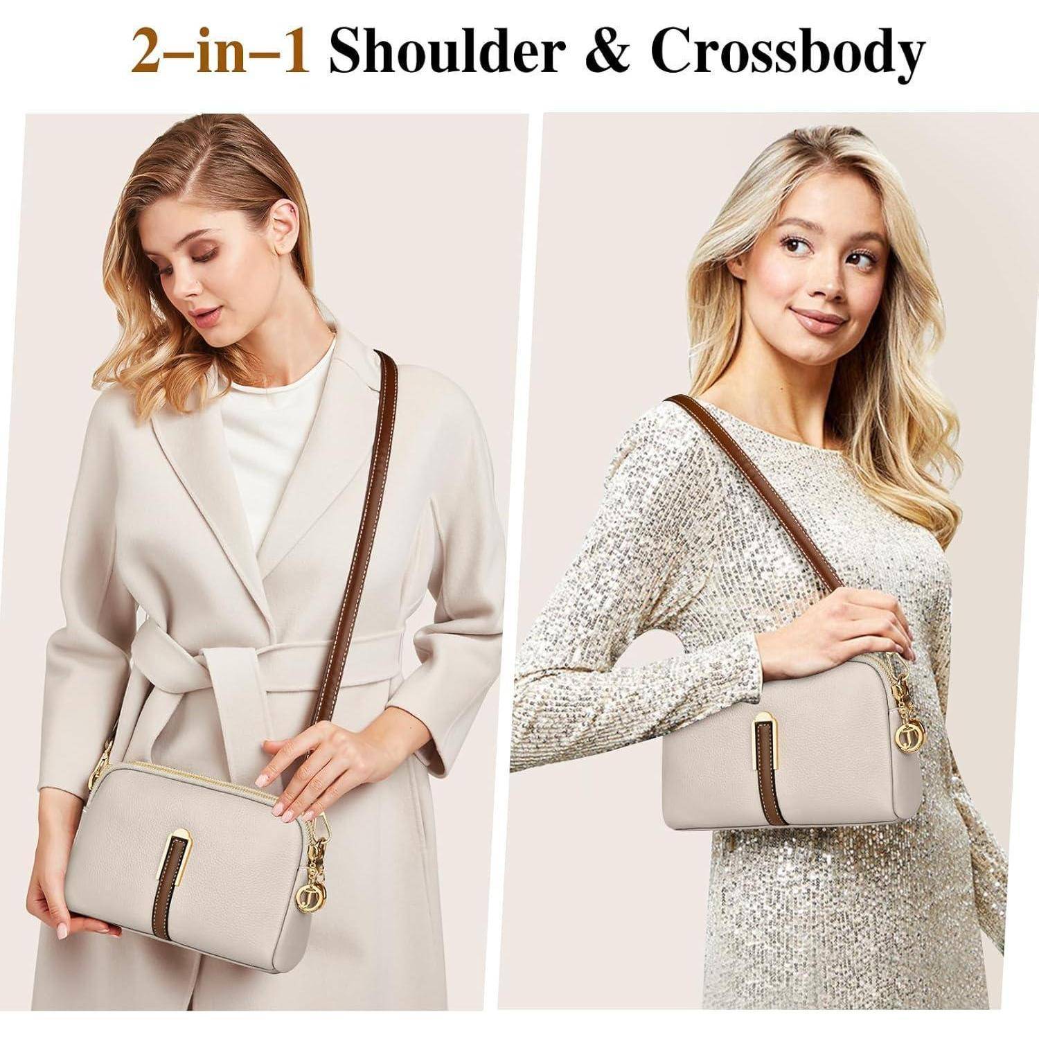 Kleine Damen Umhängetasche Leder Crossbody Schultertasche Apricot