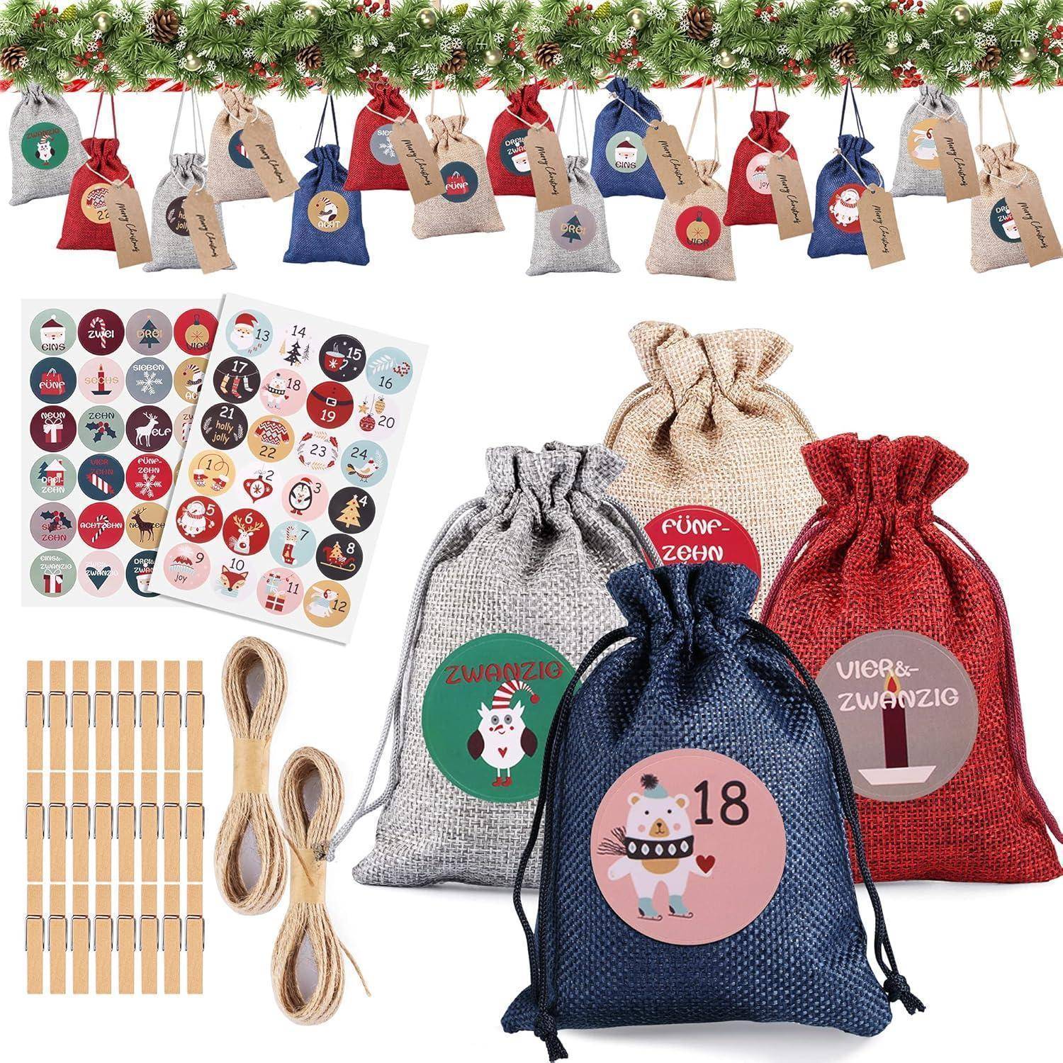 24 Adventskalender Zum Selbst Befüllen Stoffbeutel Set