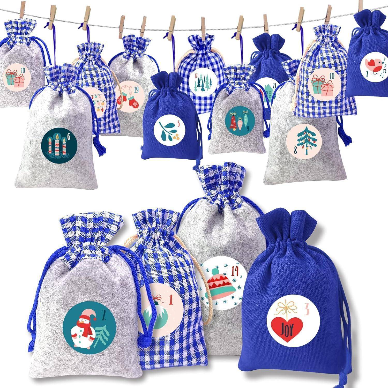 Adventskalender Stoffsäckchen zum Befüllen 24 Weihnachtskalender