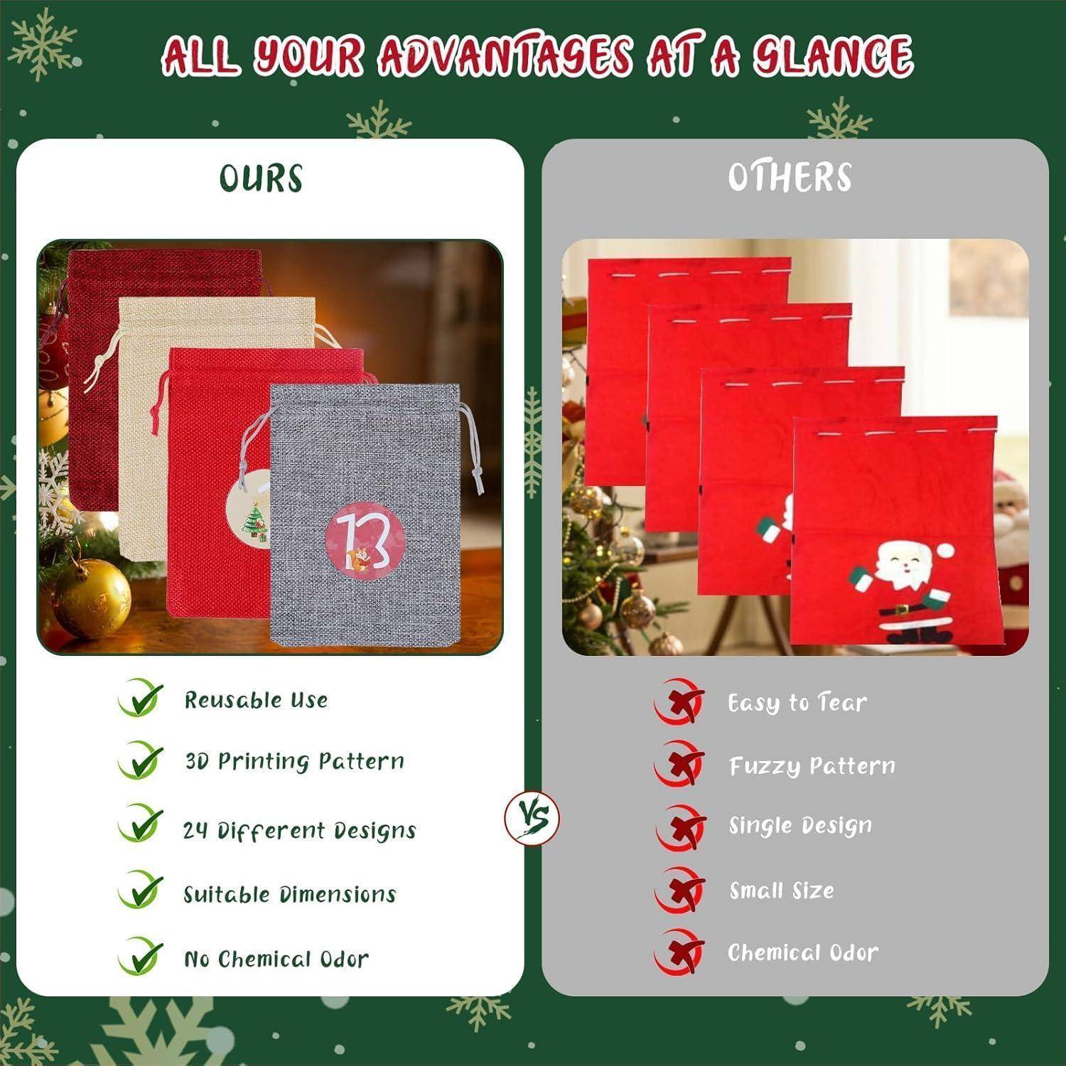 Adventskalender zum Befüllen Weihnachten basteln DIY Groß 24 Säckchen