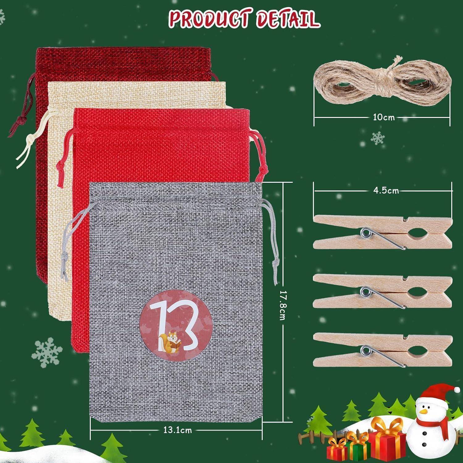 Adventskalender zum Befüllen Weihnachten basteln DIY Groß 24 Säckchen