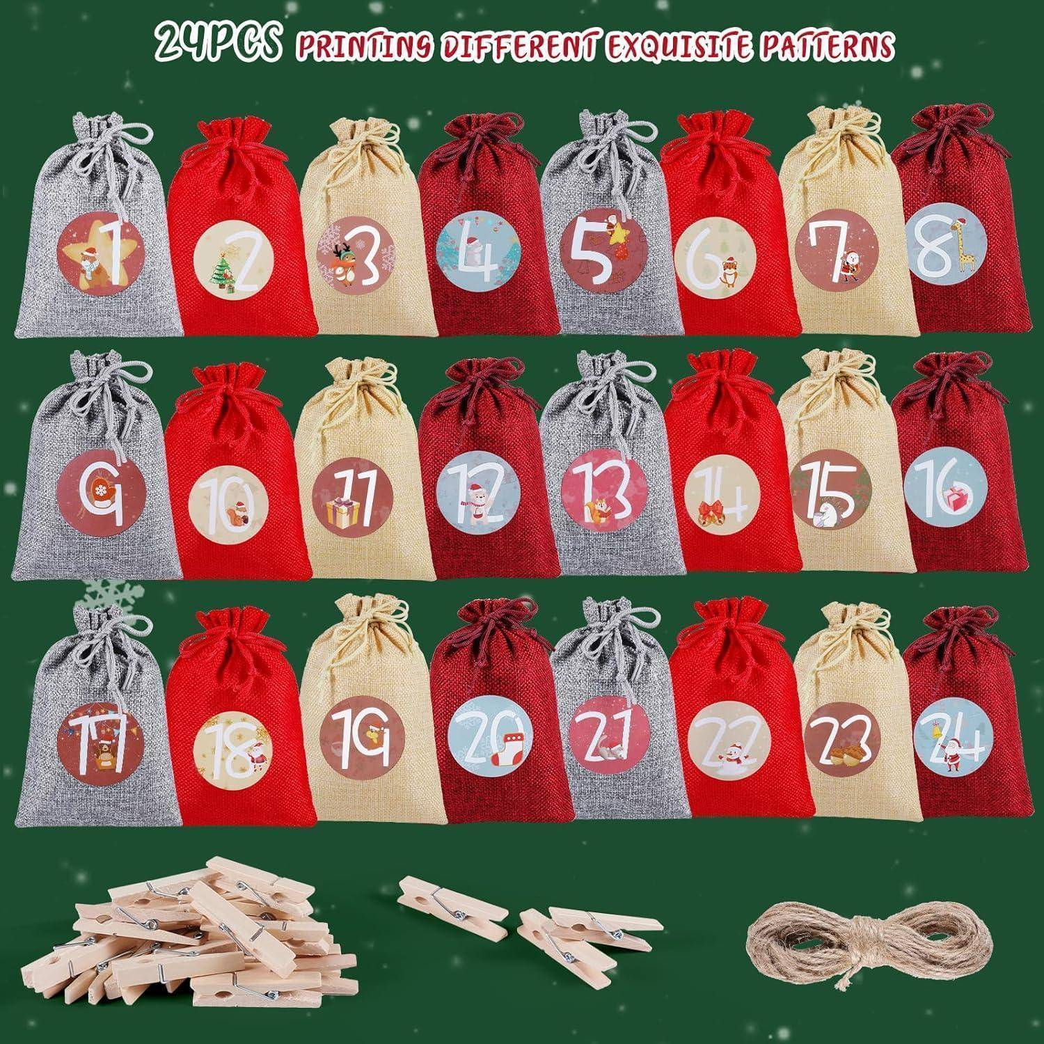 Adventskalender zum Befüllen Weihnachten basteln DIY Groß 24 Säckchen