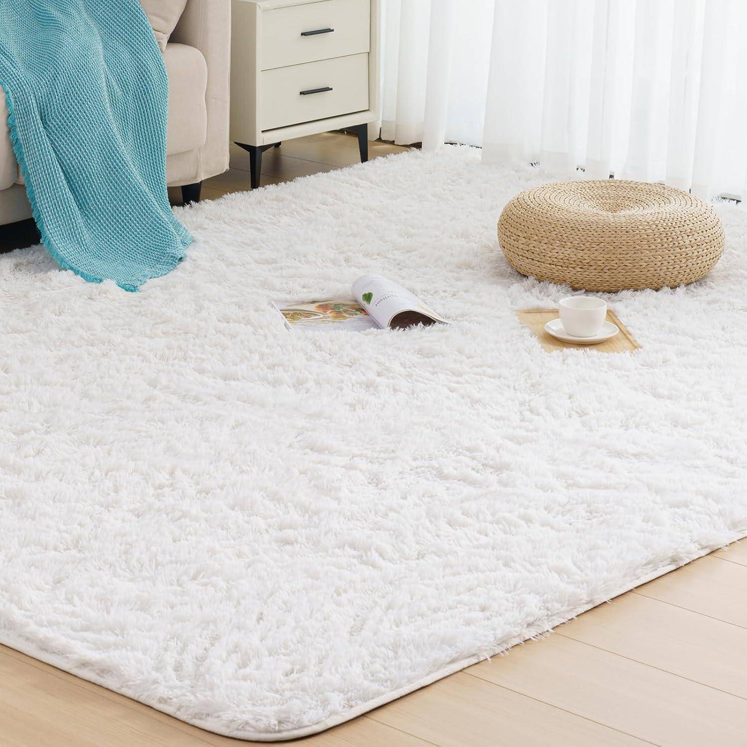 Hochflor Teppich Weiß 200x290 cm Langflor Schlafzimmer Shaggy Carpet