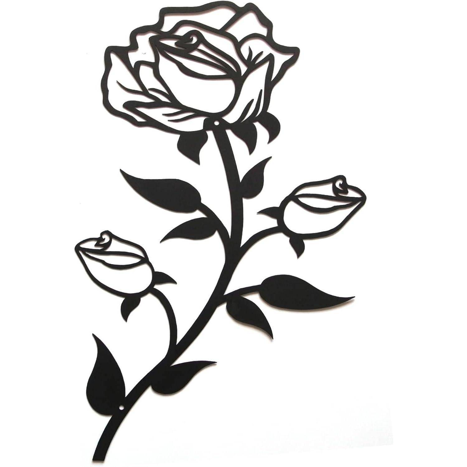 Große Schwarze Metall Rosen Wanddeko 38CM Hoch für Zuhause Büro