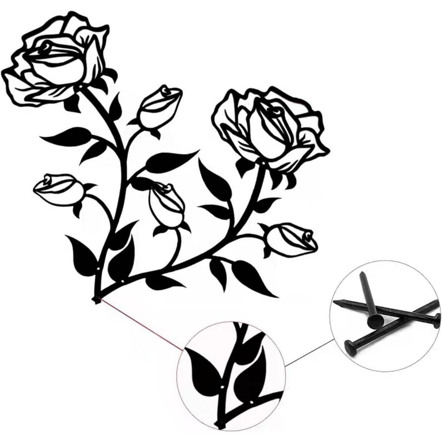 Große Schwarze Metall Rosen Wanddeko 38CM Hoch für Zuhause Büro