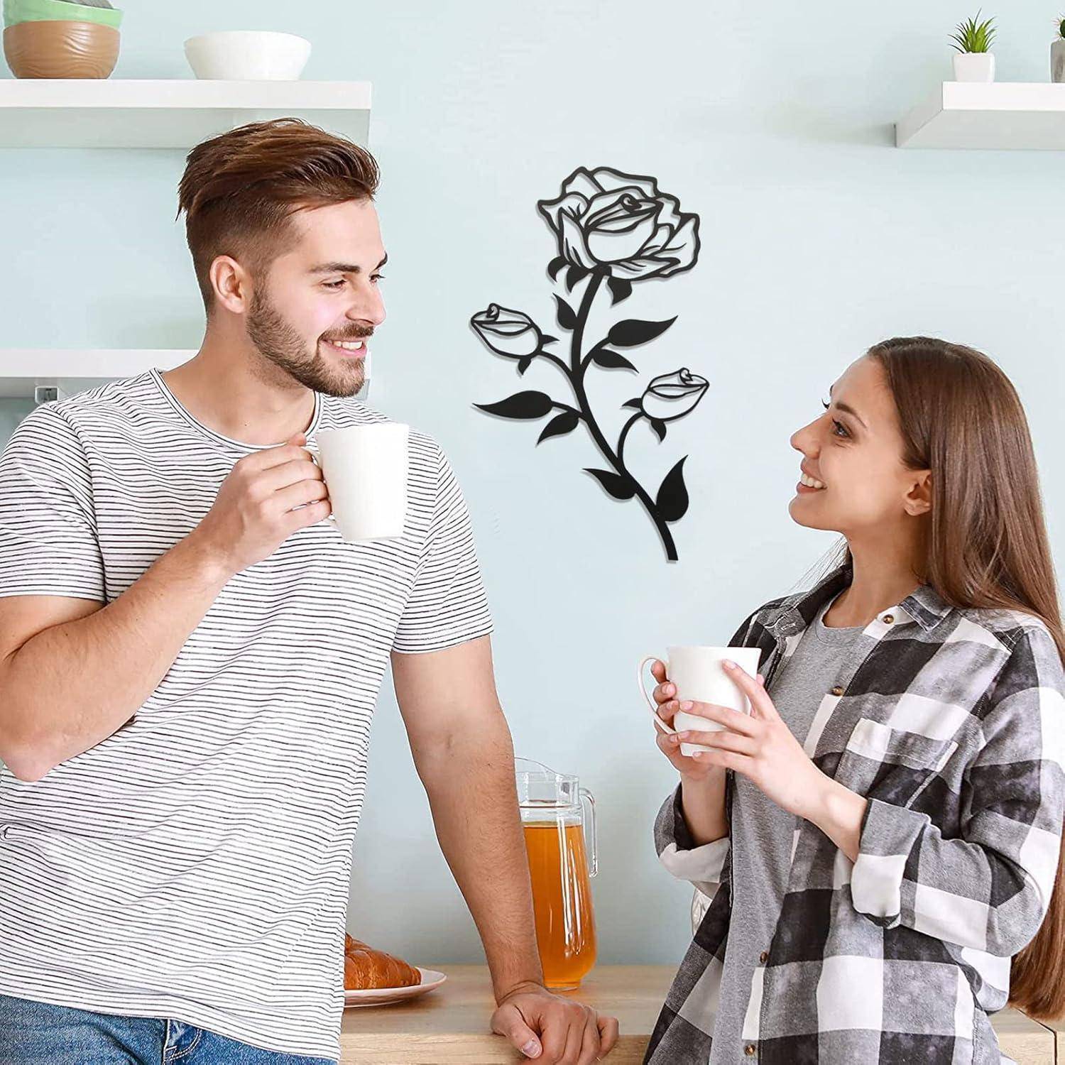 Große Schwarze Metall Rosen Wanddeko 38CM Hoch für Zuhause Büro
