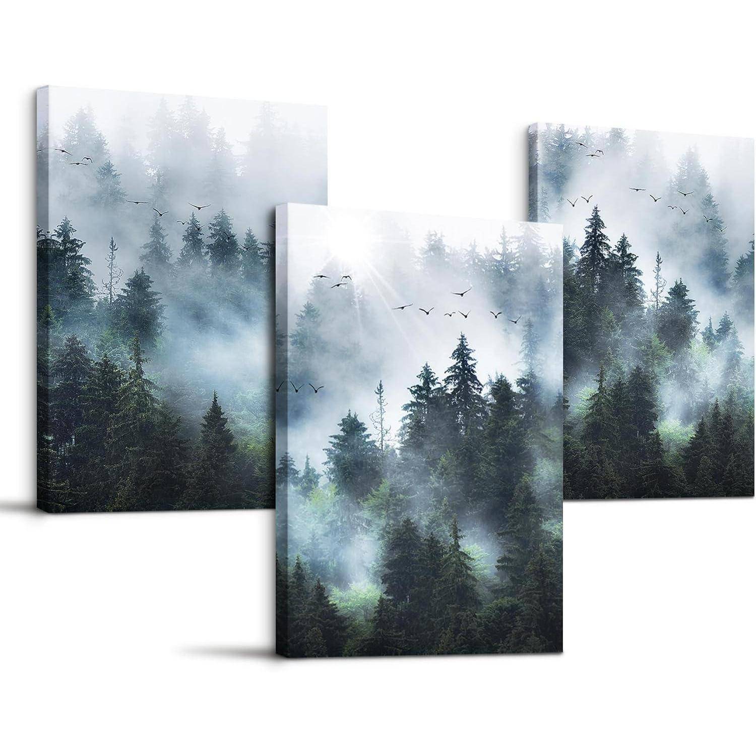 Nebliger Wald Vögel Natur Wandbilder Wohnzimmer Büro Küche 40 x 30 cm