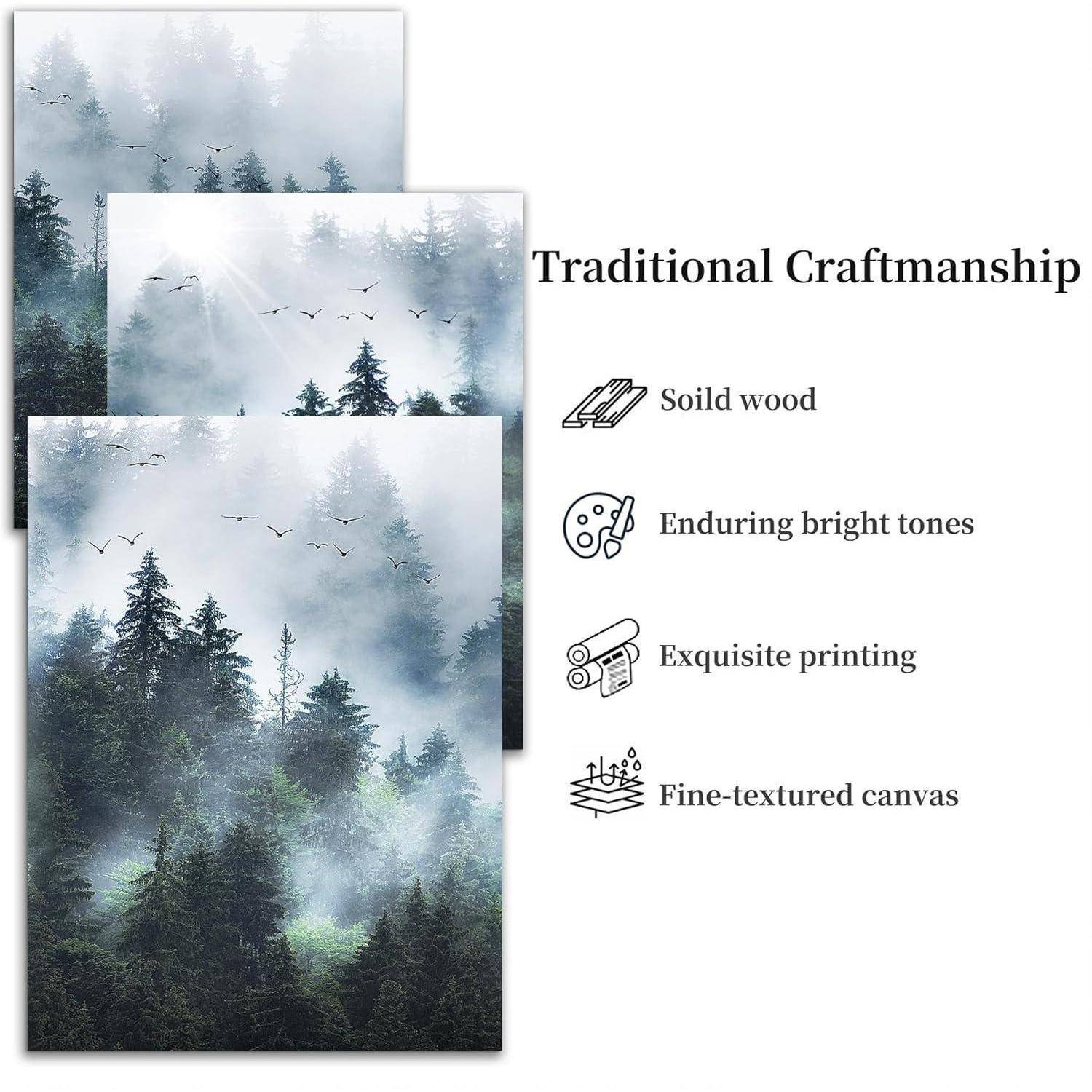 Nebliger Wald Vögel Natur Wandbilder Wohnzimmer Büro Küche 40 x 30 cm