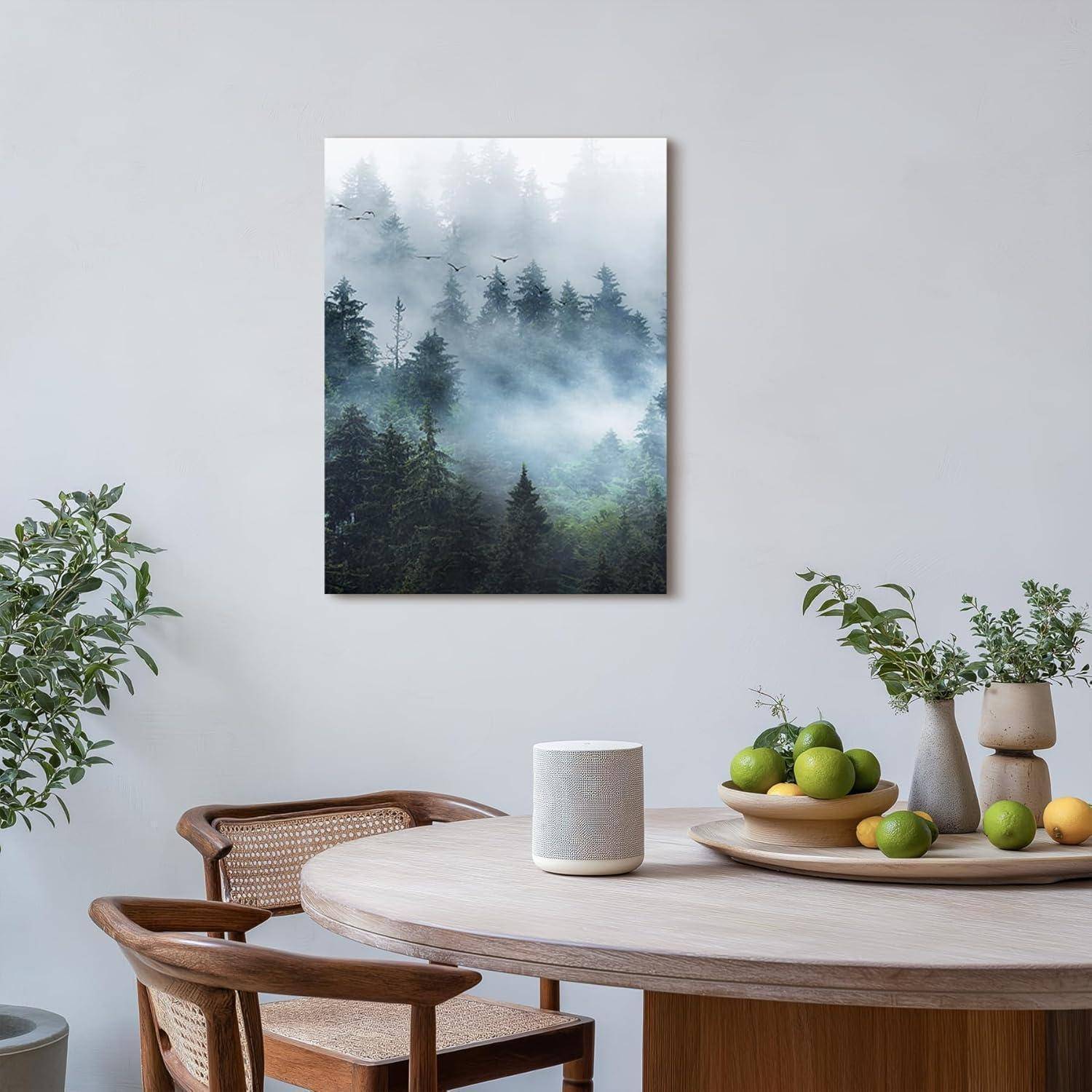 Nebliger Wald Vögel Natur Wandbilder Wohnzimmer Büro Küche 40 x 30 cm