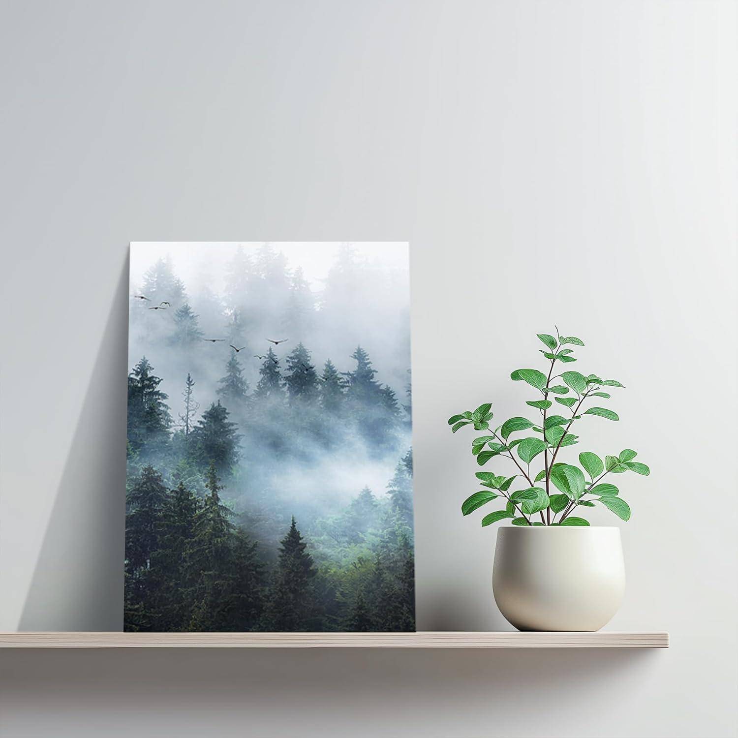 Nebliger Wald Vögel Natur Wandbilder Wohnzimmer Büro Küche 40 x 30 cm