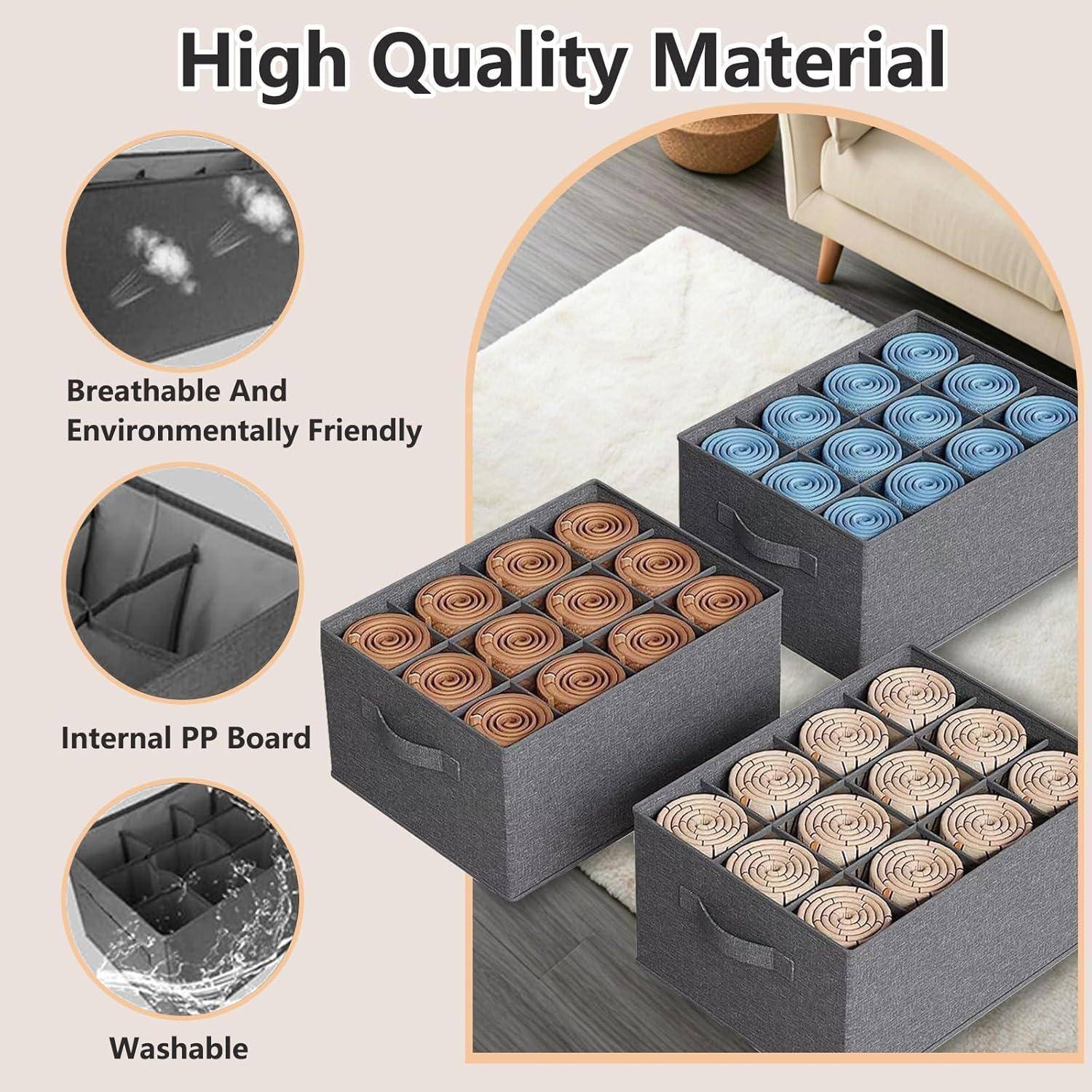 Kleiderschrank Organizer mit 12 Fächern und Griff, Vliesstoff, grau