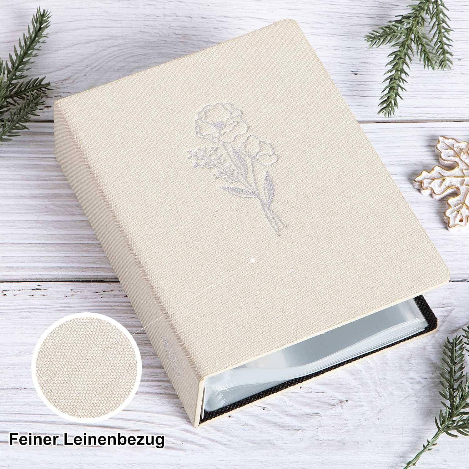 Fotoalbum 100 Fotos 10x15 Leinen Grau 2er Pack Mini Hochformat
