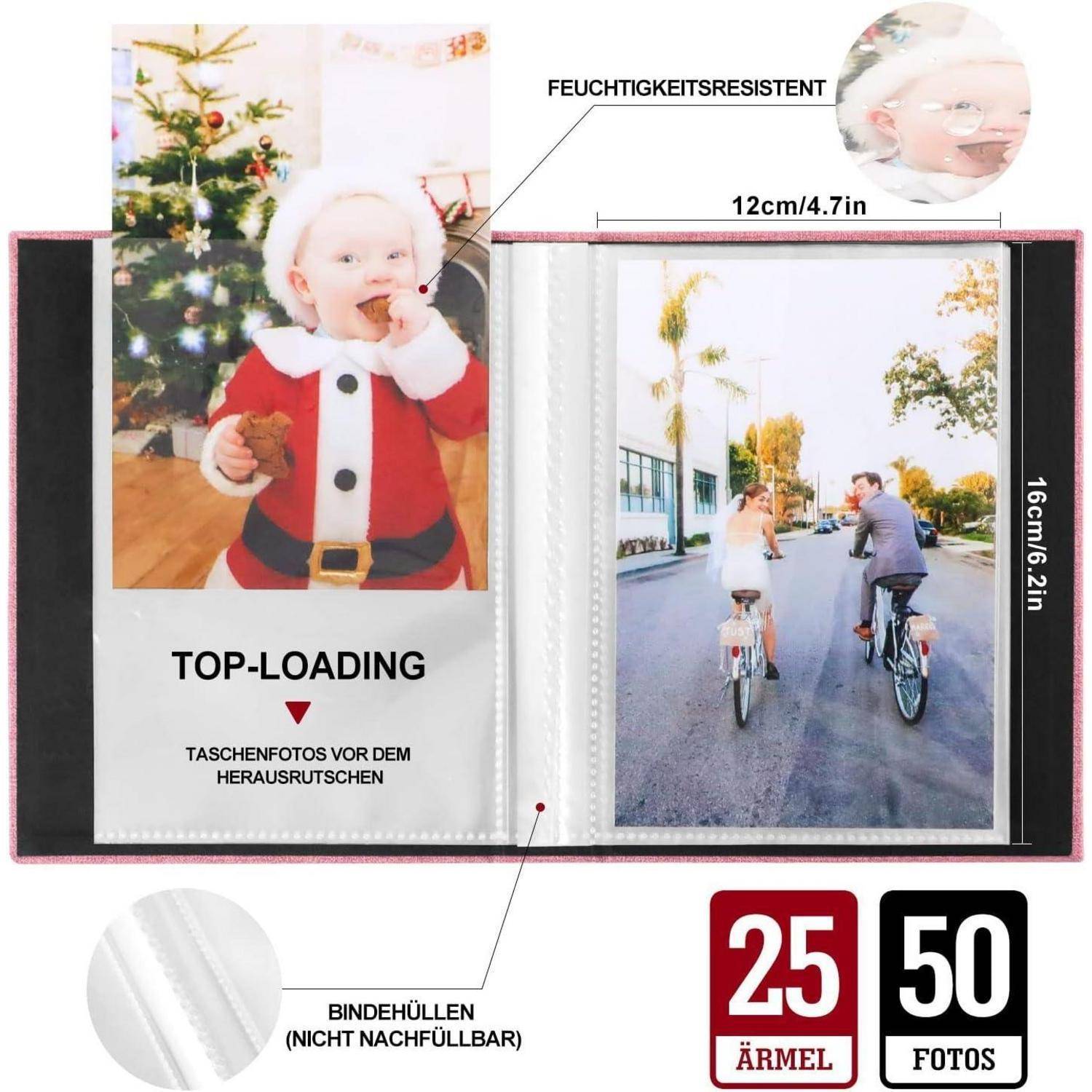 Fotoalbum 10x15cm 50x2 Leinen Einsteckalbum Hochformat Rosa