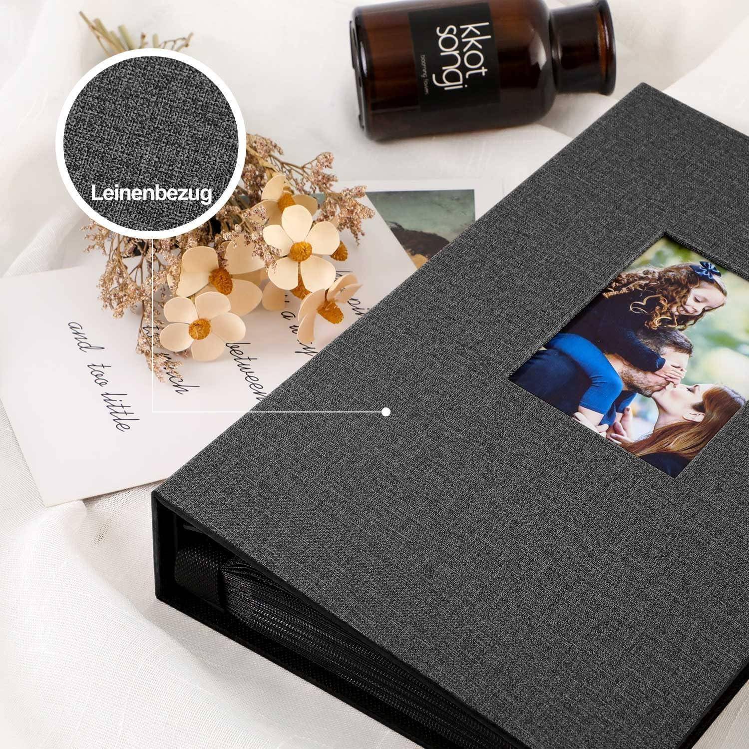 Fotobuch 10x15 Leinen Fotoalbum 300 Taschen Schwarz