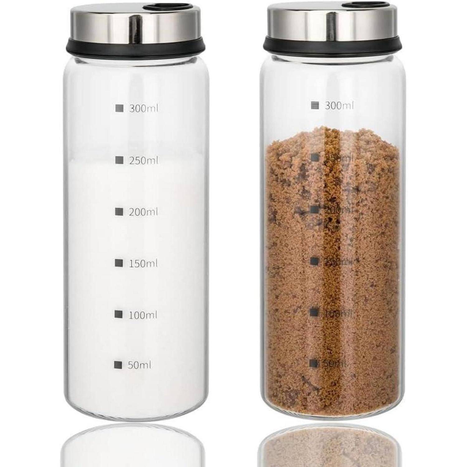 Gewürzgläser Borosilikatglas Drehdeckel 2er Set 300ml für Küche