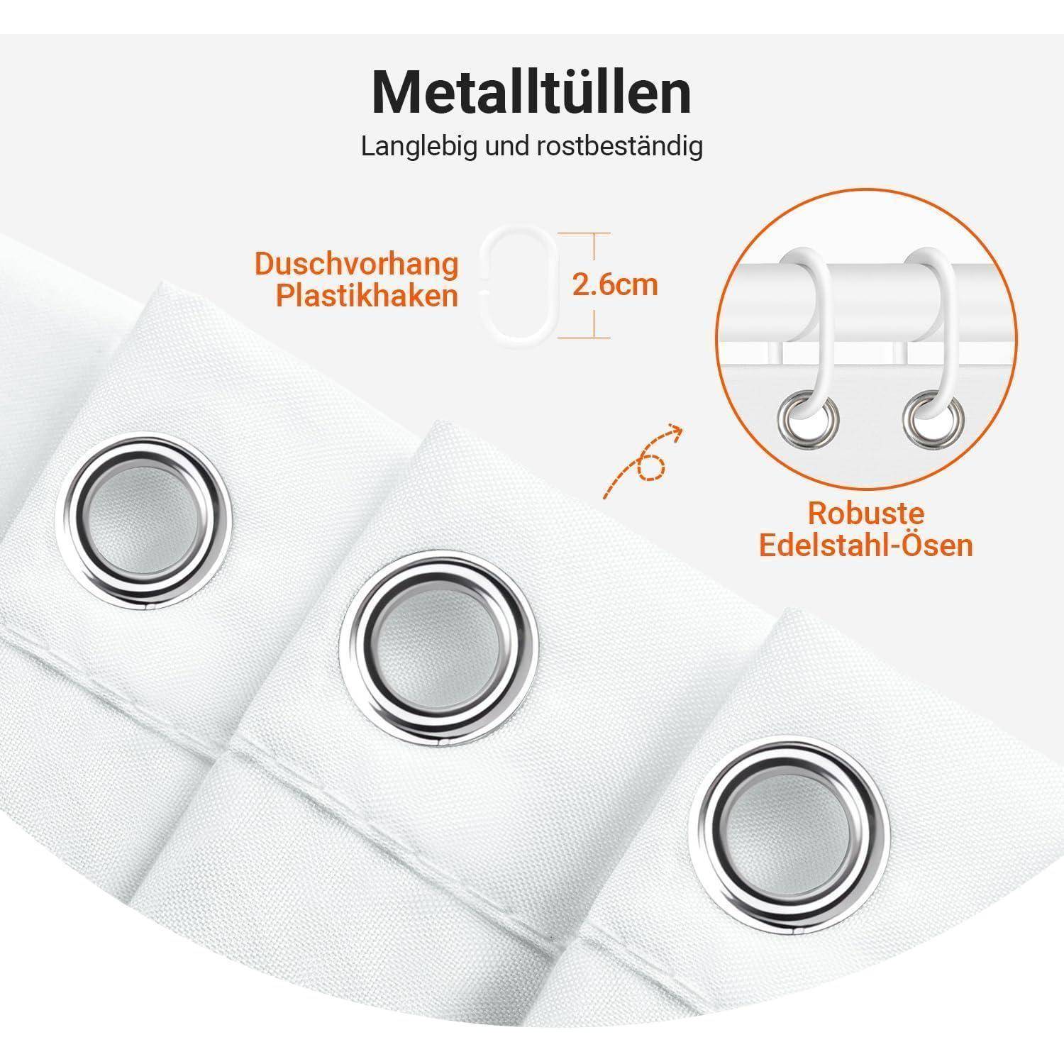 Metalltüllen: langlebig und rostbeständig. Duschvorhang-Kunststoffhaken, 2,6 cm. Robuste Edelstahl-Tüllen.