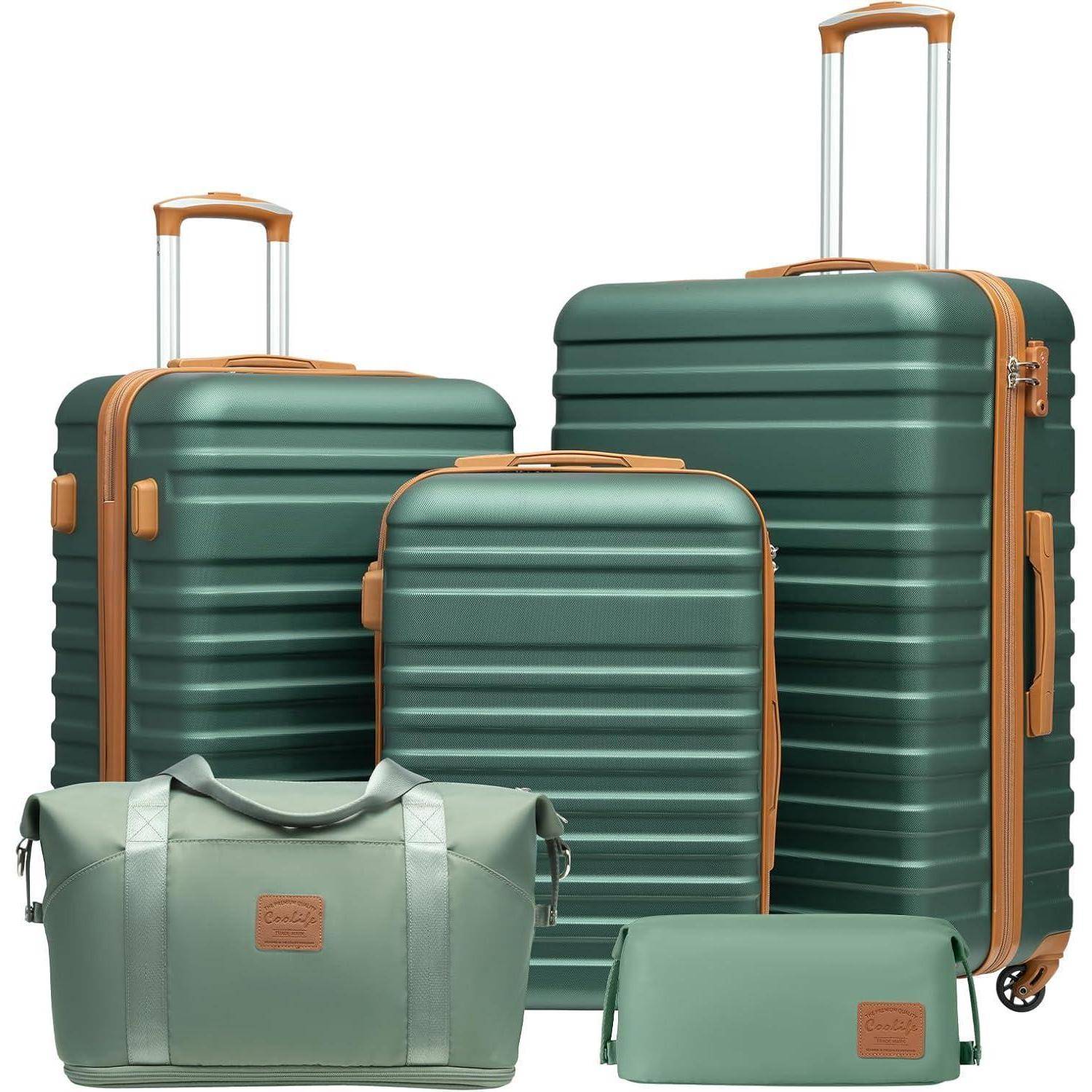 ABS Hartschalen Trolley Koffer Set 5tlg Dunkelgrün Braun