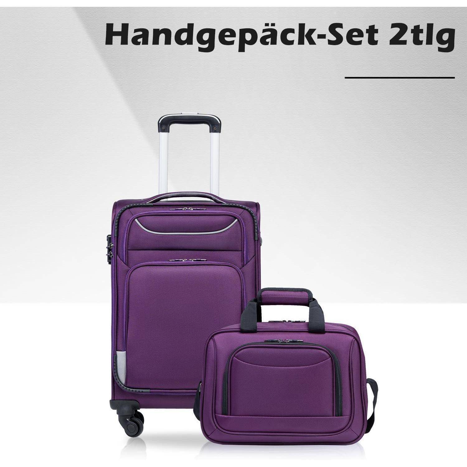 Koffer Set 2tlg. Handgepäck Umhängetasche lila silber