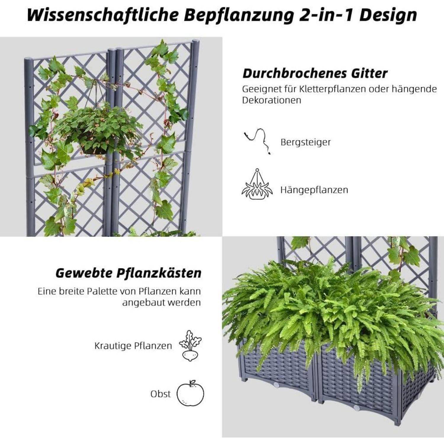 Rankkasten Hochbeet Pflanzgefäß mit Rankgitter 2 große Pflanzgefäße