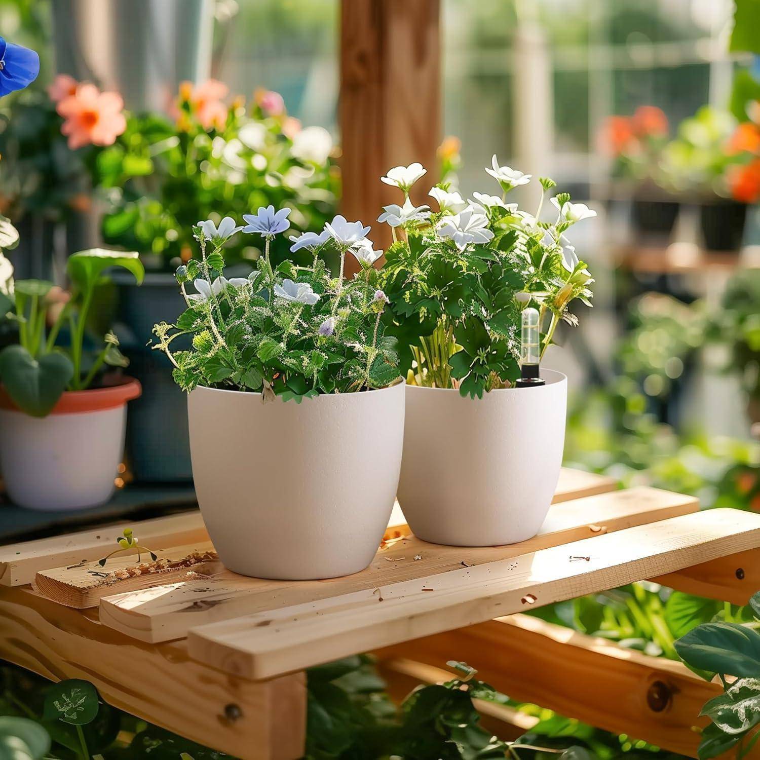 Selbstwässernder Blumentopf 4er-Set mit Wasseranzeiger 22cm