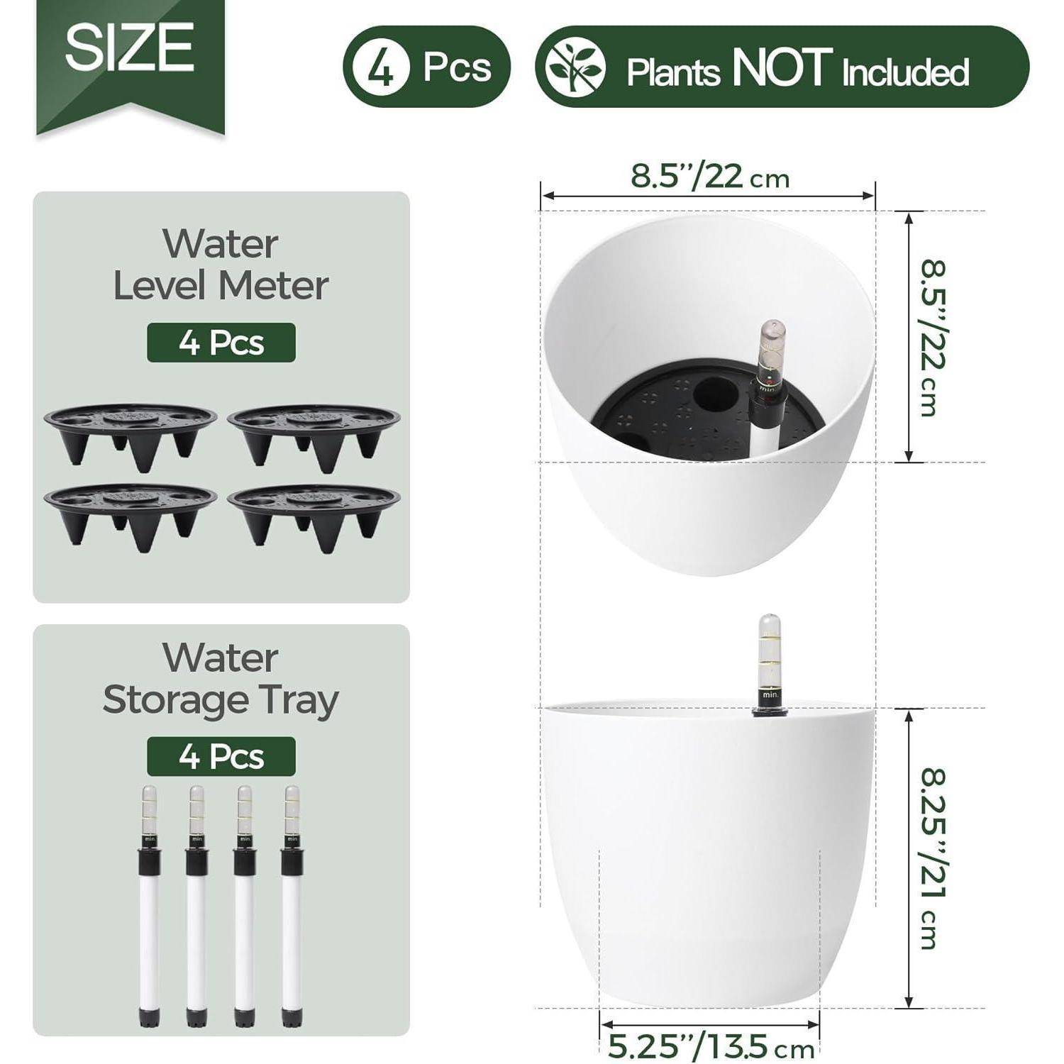 Selbstwässernder Blumentopf 4er-Set mit Wasseranzeiger 22cm