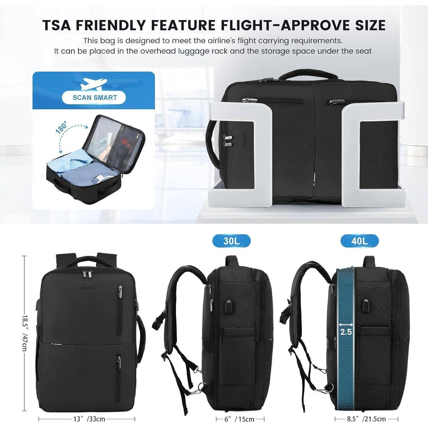 Handgepäck Rucksack Flugzeug Damen Herren Schuhfach 40l 17 Zoll