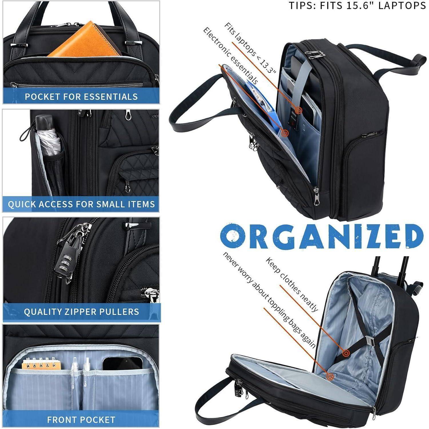 Handgepäck Koffer Trolley 40cm Multifunktional Carry On Schwarz