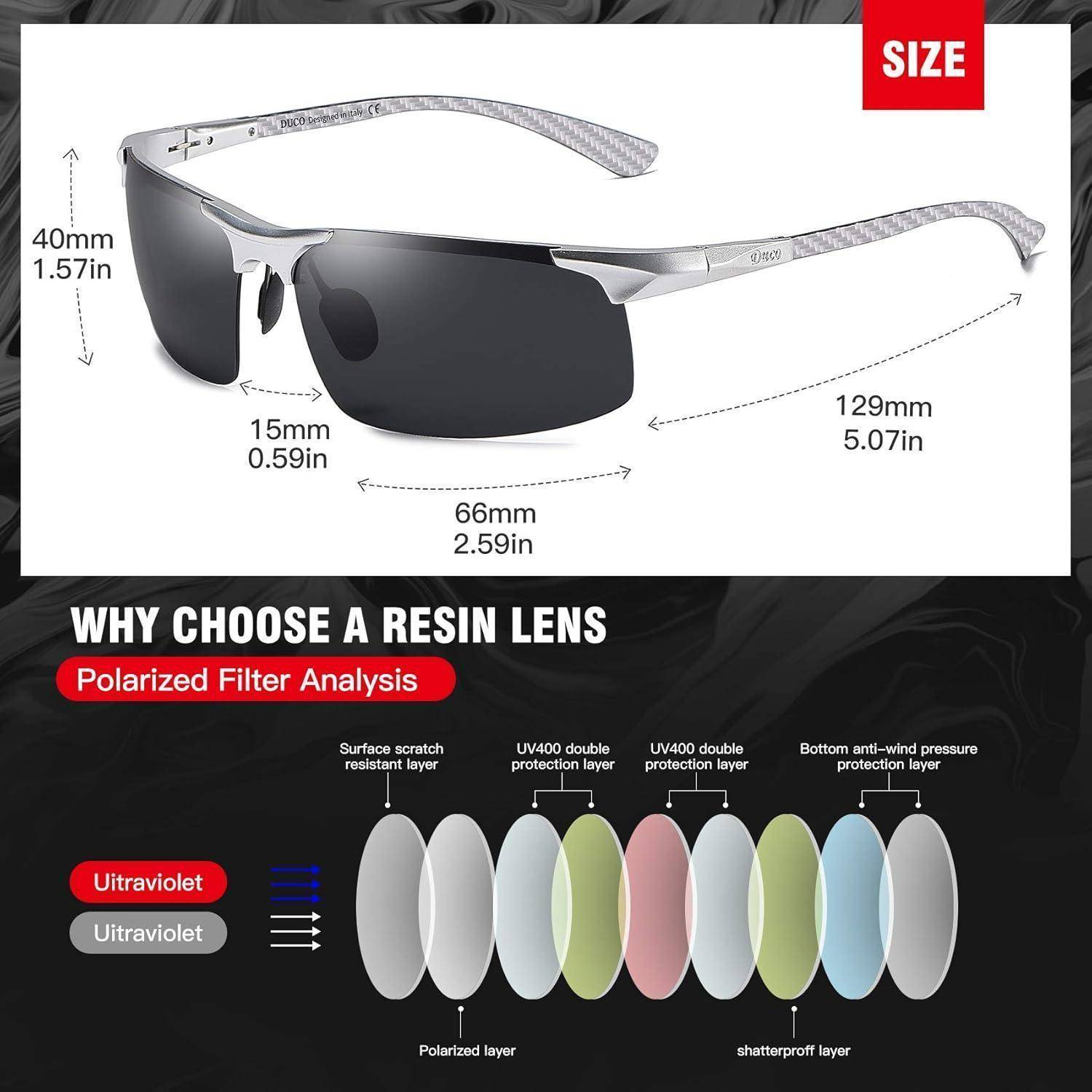 Polarisierte Herren Sonnenbrille Metallrahmen Kohlefaser UV400 CAT 3