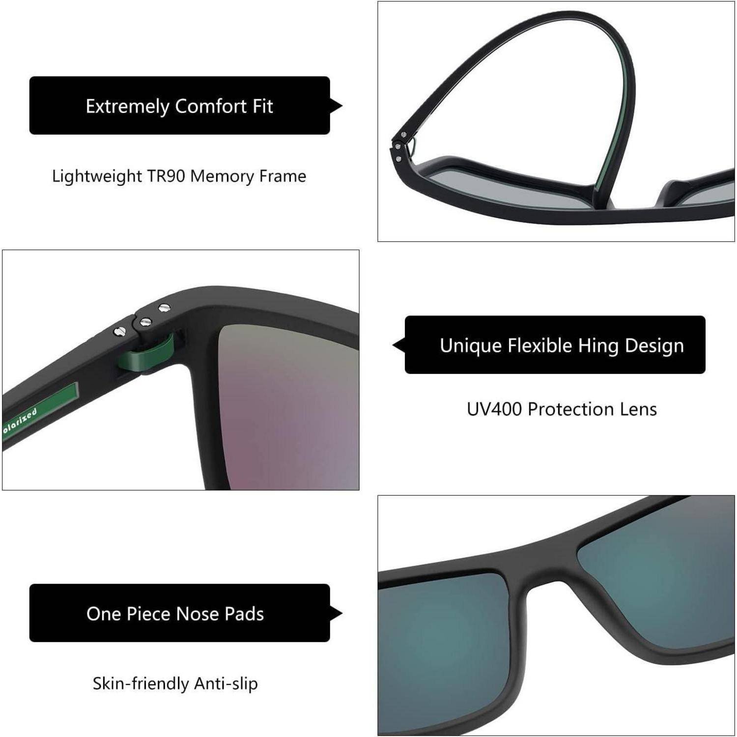 Polarisierte Sonnenbrille Herren TR90 Rahmen UV400 Schutz Quadrat