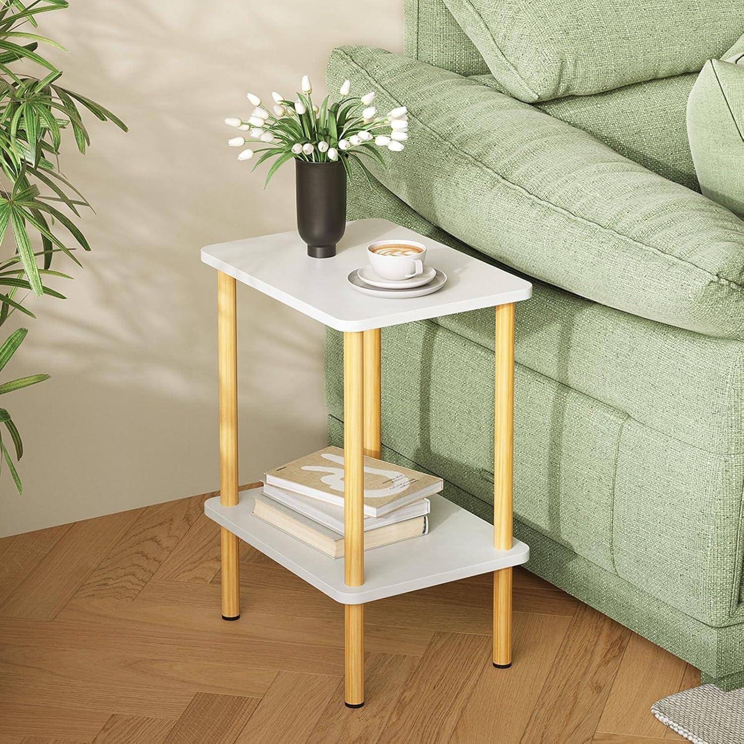 Beistelltisch Holz 2 Tier Nachttisch Schmal 40x30x52cm Stauraum Natur