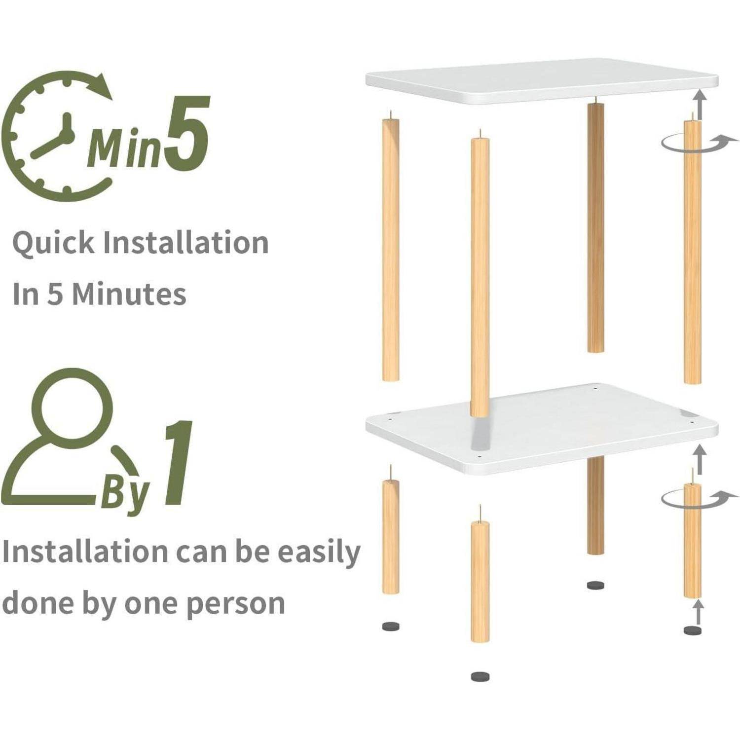 Beistelltisch Holz 2 Tier Nachttisch Schmal 40x30x52cm Stauraum Natur