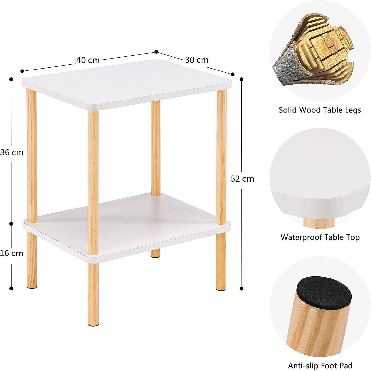 Beistelltisch Holz 2 Tier Nachttisch Schmal 40x30x52cm Stauraum Natur
