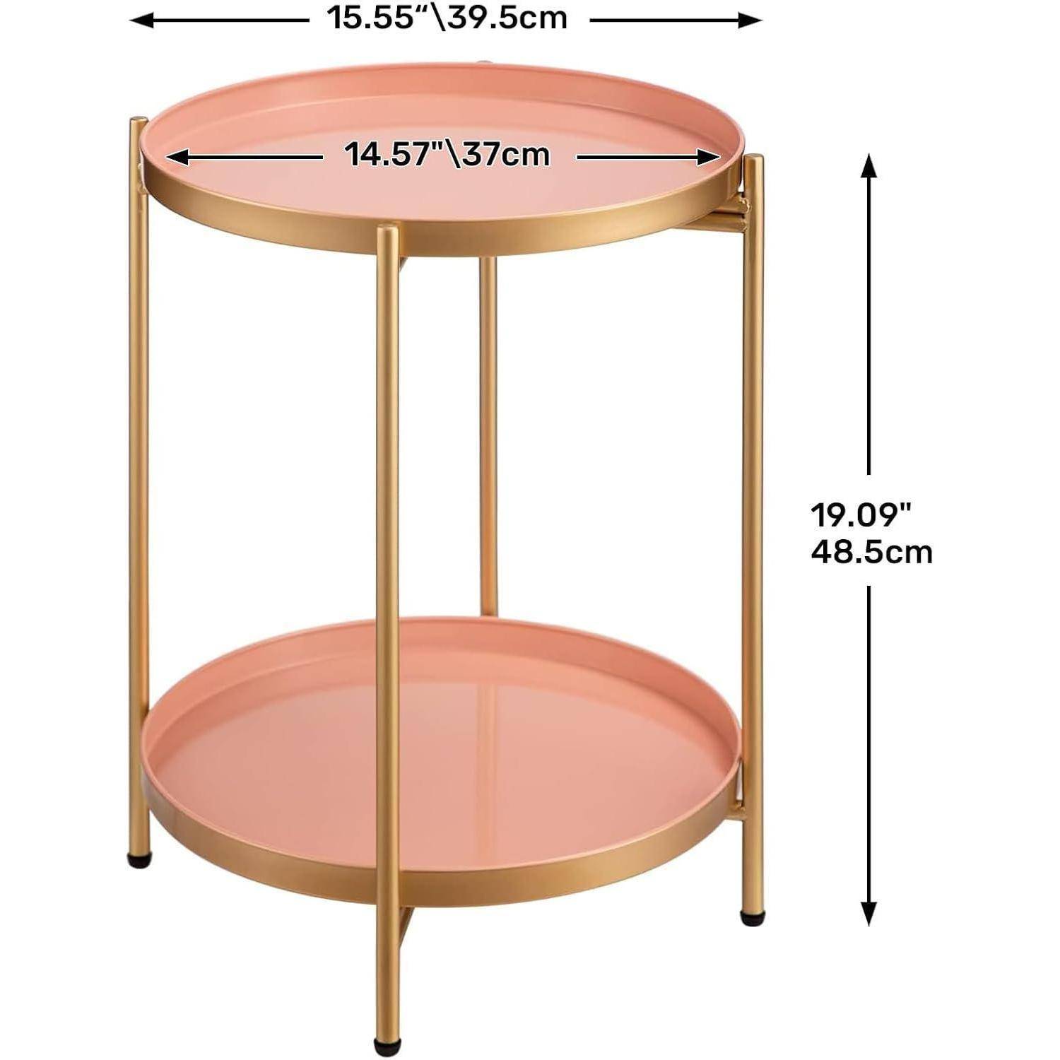 Beistelltisch Rund Gold Metall 2 Ebenen Couchtisch Teetisch Nachttisch