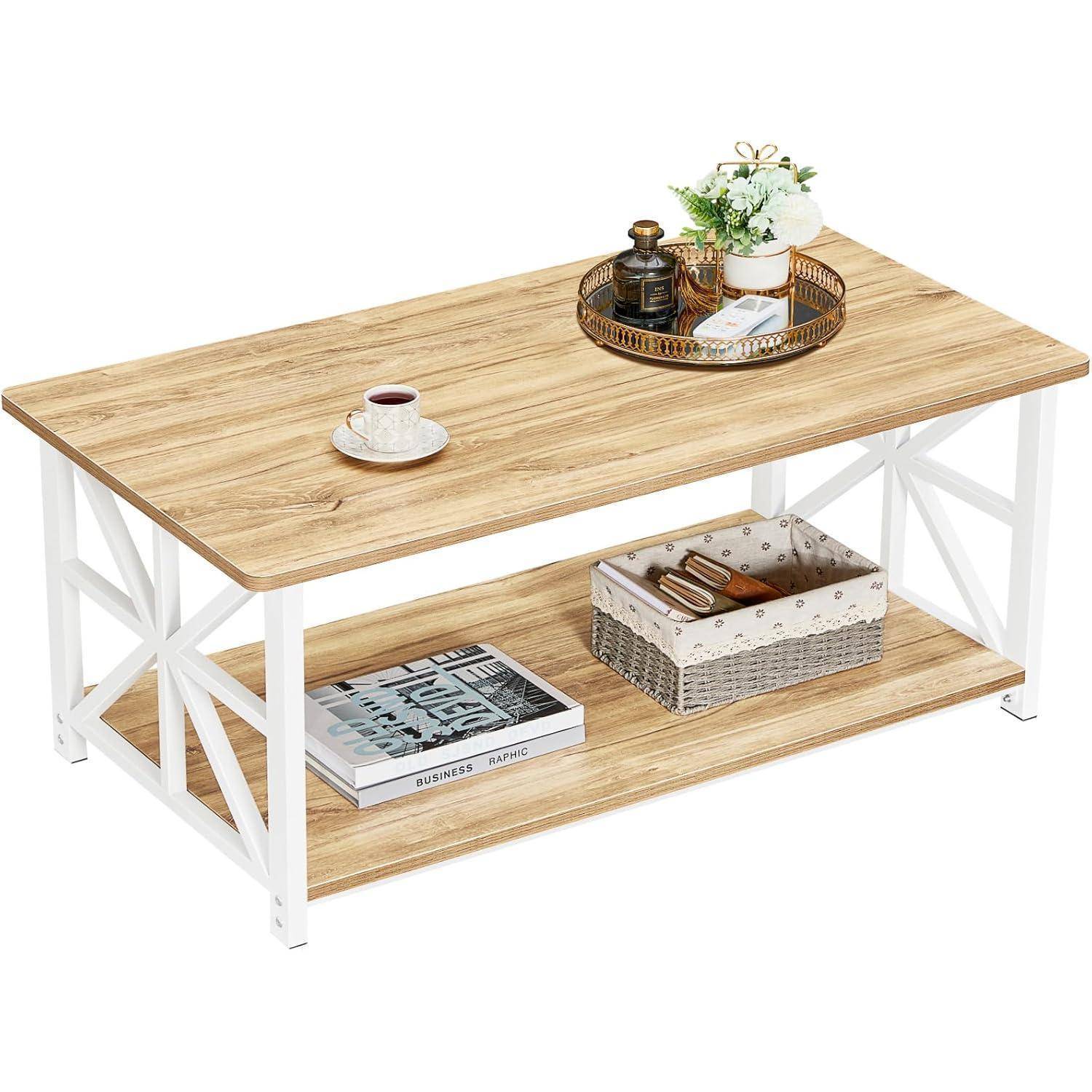 Couchtisch mit Stauraum 100cm rustikales Design Eiche