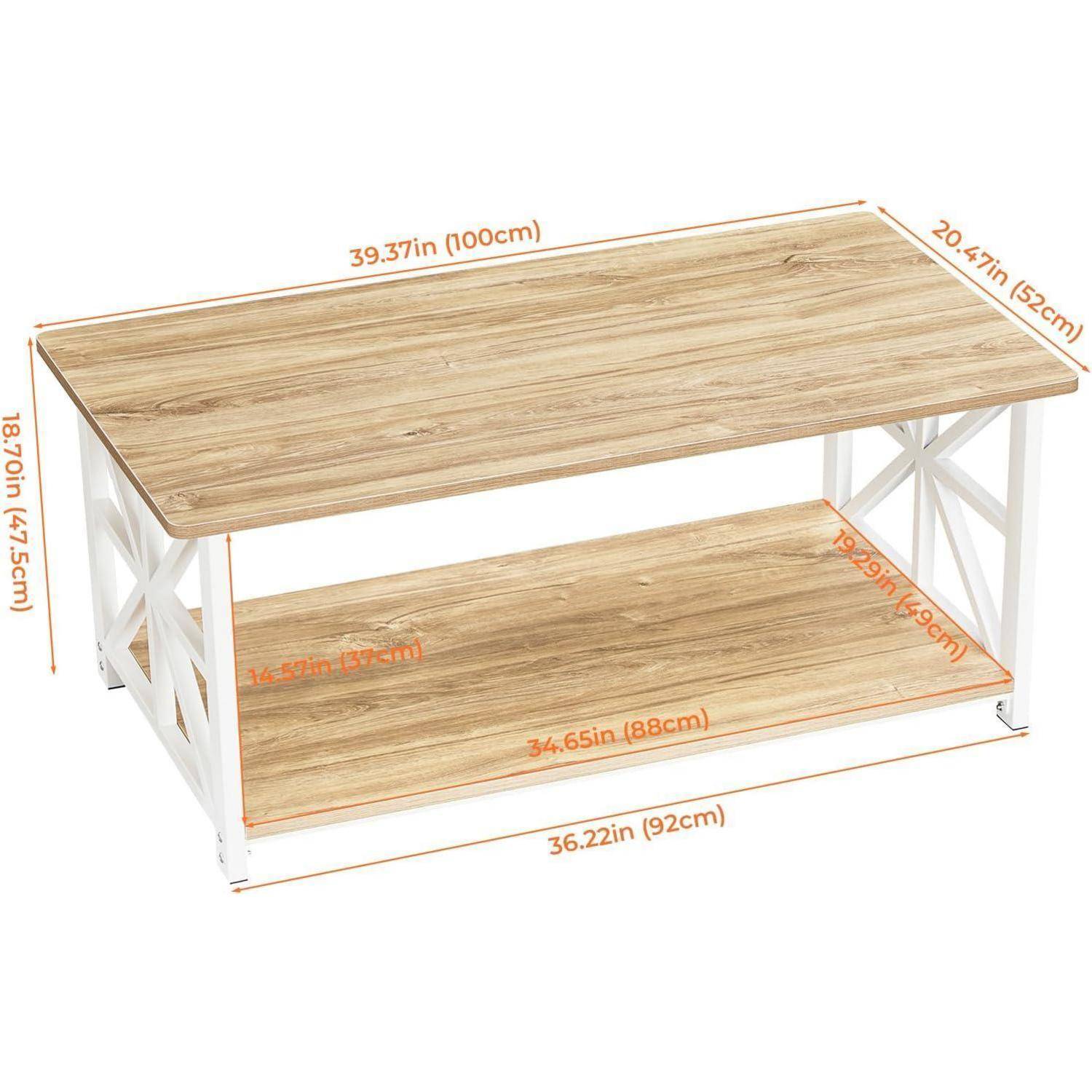Couchtisch mit Stauraum 100cm rustikales Design Eiche