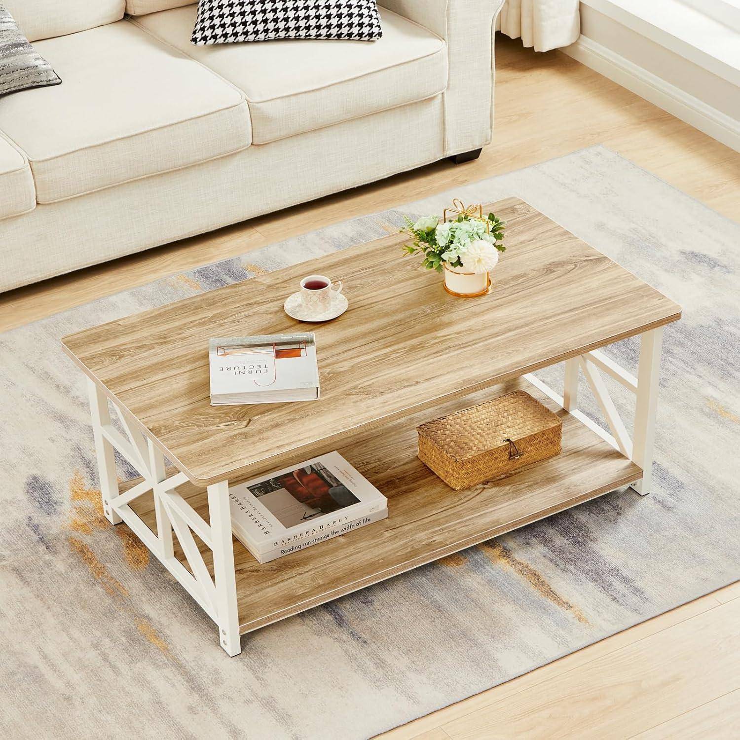 Couchtisch mit Stauraum 100cm rustikales Design Eiche