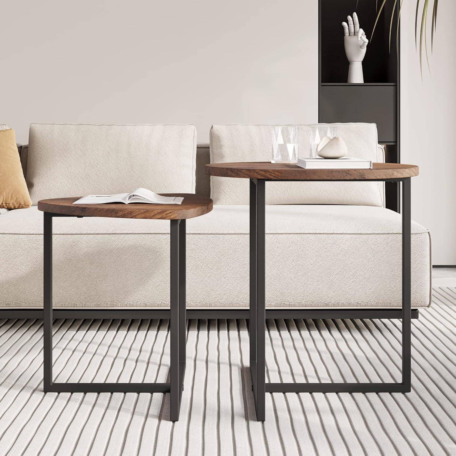 Couchtisch Rund 2er Set Metall Holz Schwarz Braun Design modern