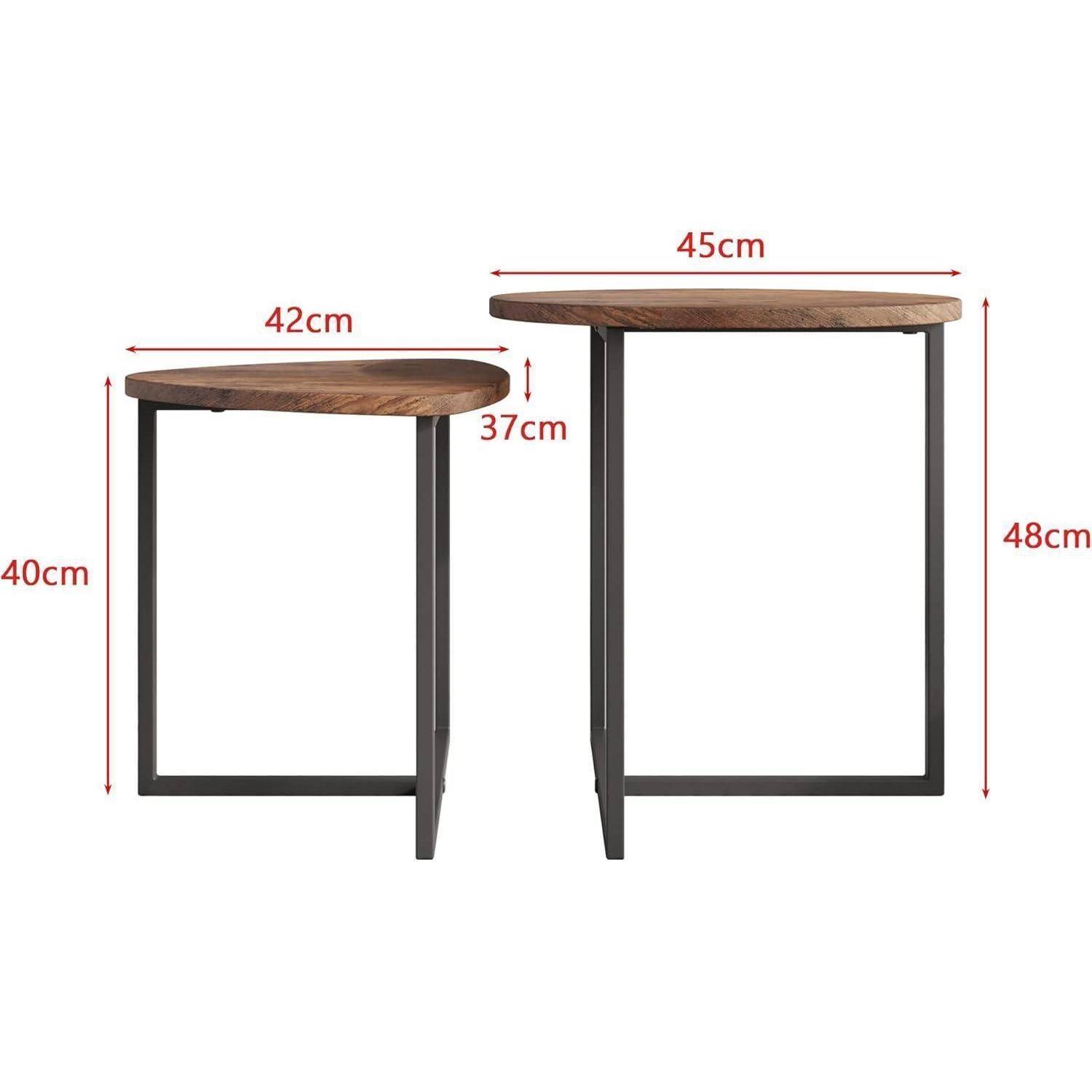 Couchtisch Rund 2er Set Metall Holz Schwarz Braun Design modern